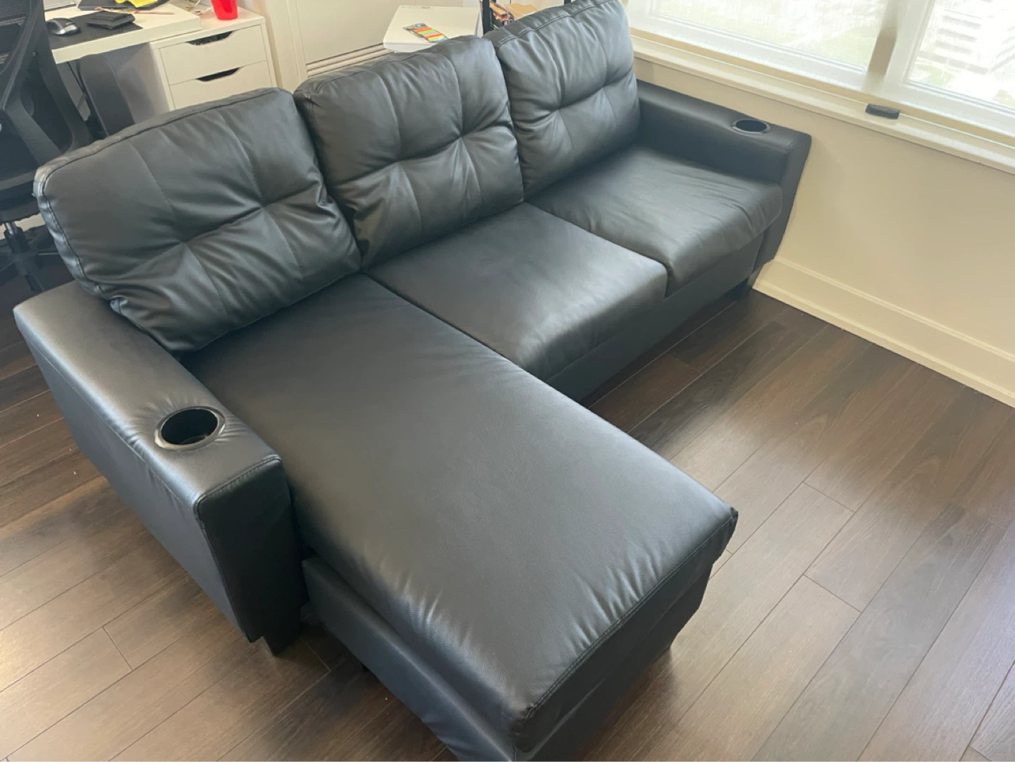 Black Sectional Sofa with Cup Holders