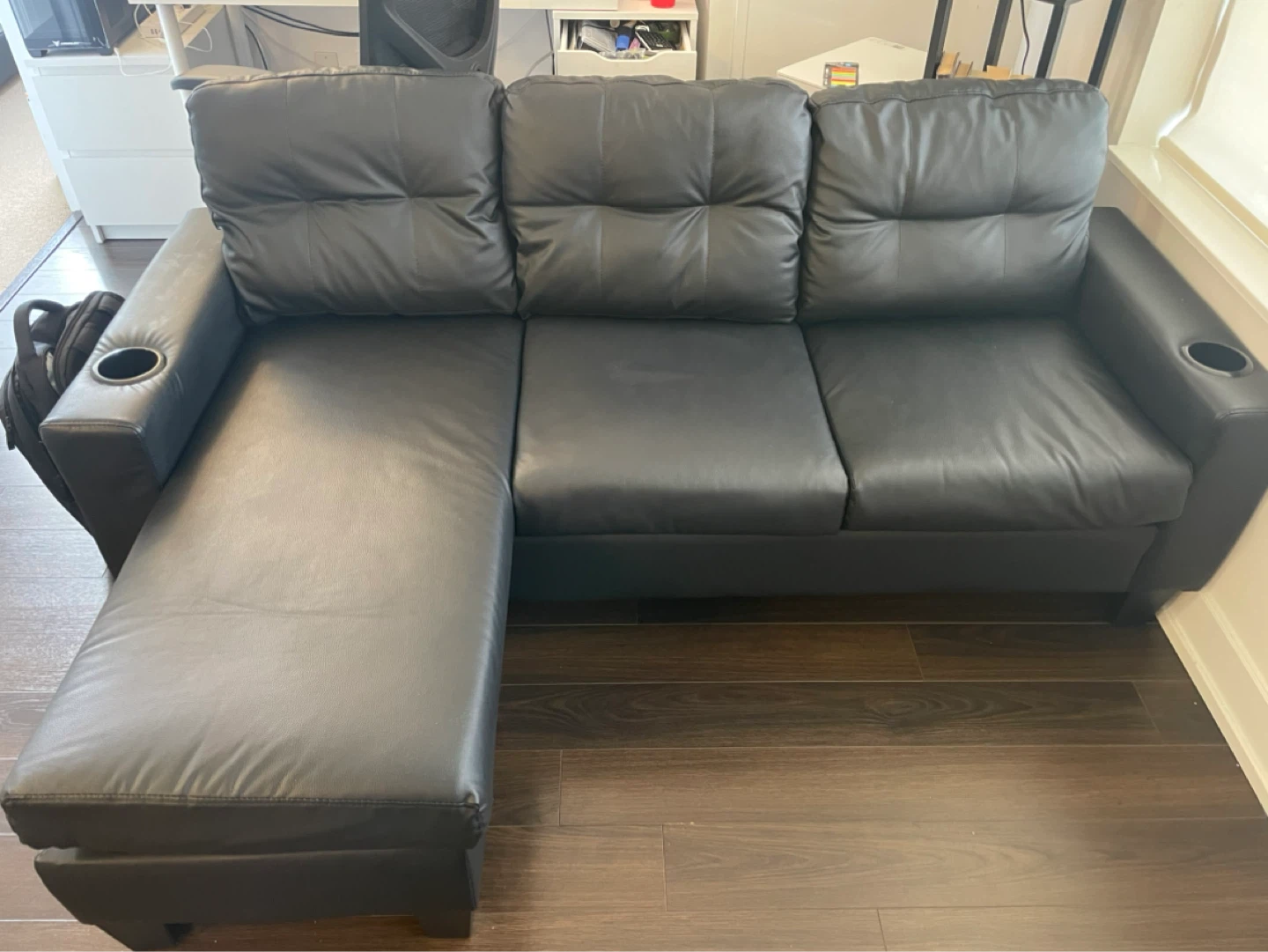 Black Sectional Sofa with Cup Holders - photo 2