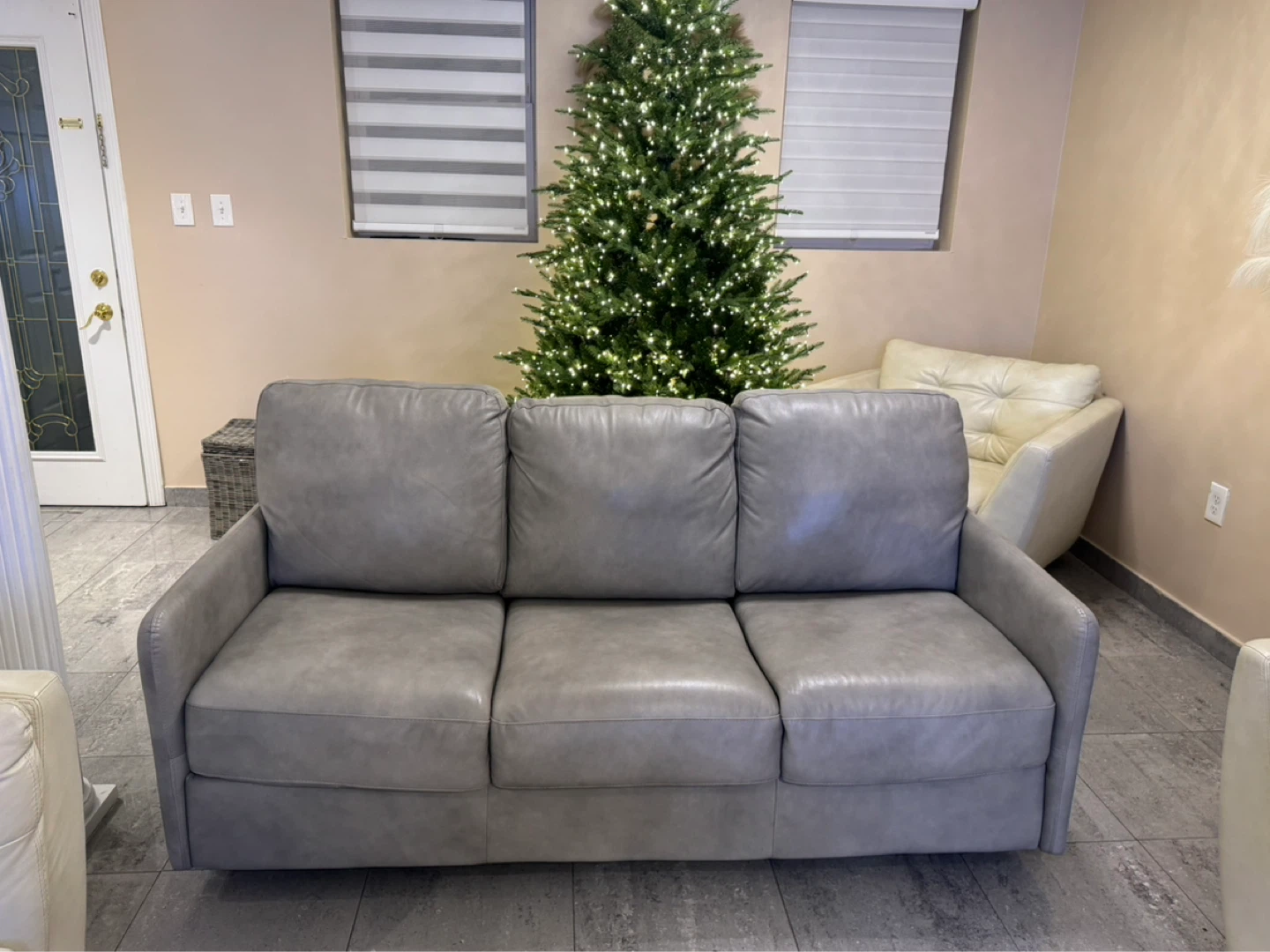 Sofa Bed | Grey Leather | Made in Italy