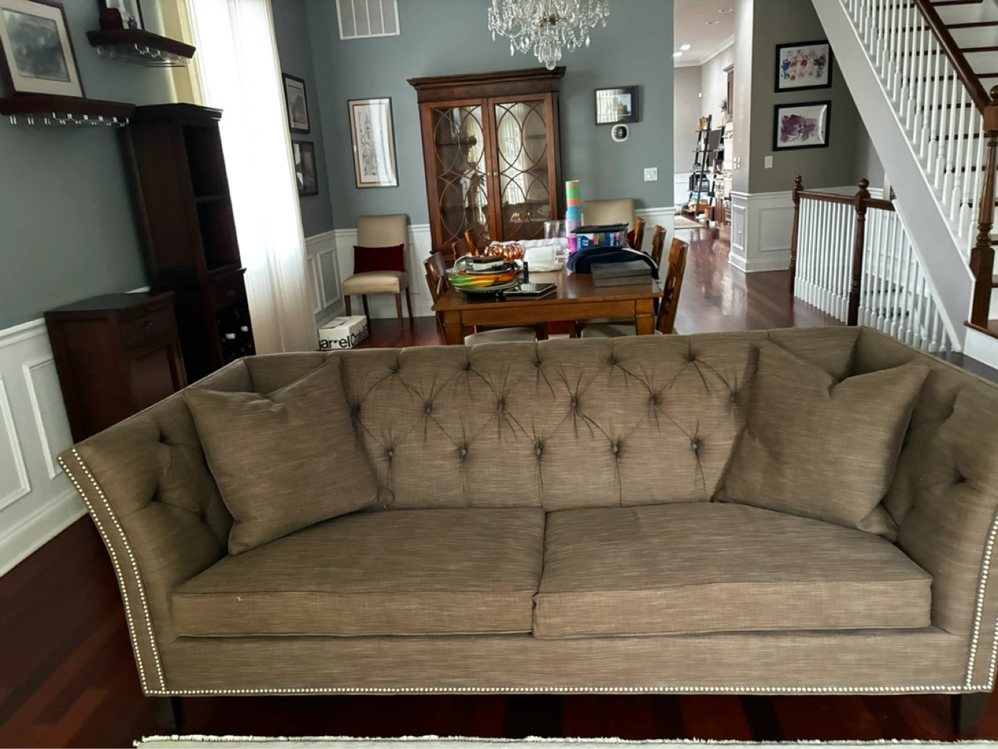 Tufted Upholstered Sofa with Nailhead Trim