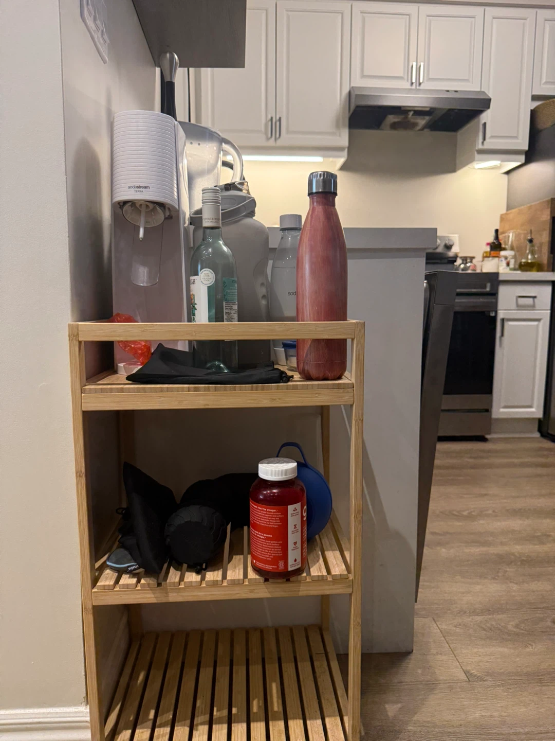 Wooden 3-Tier Rolling Cart