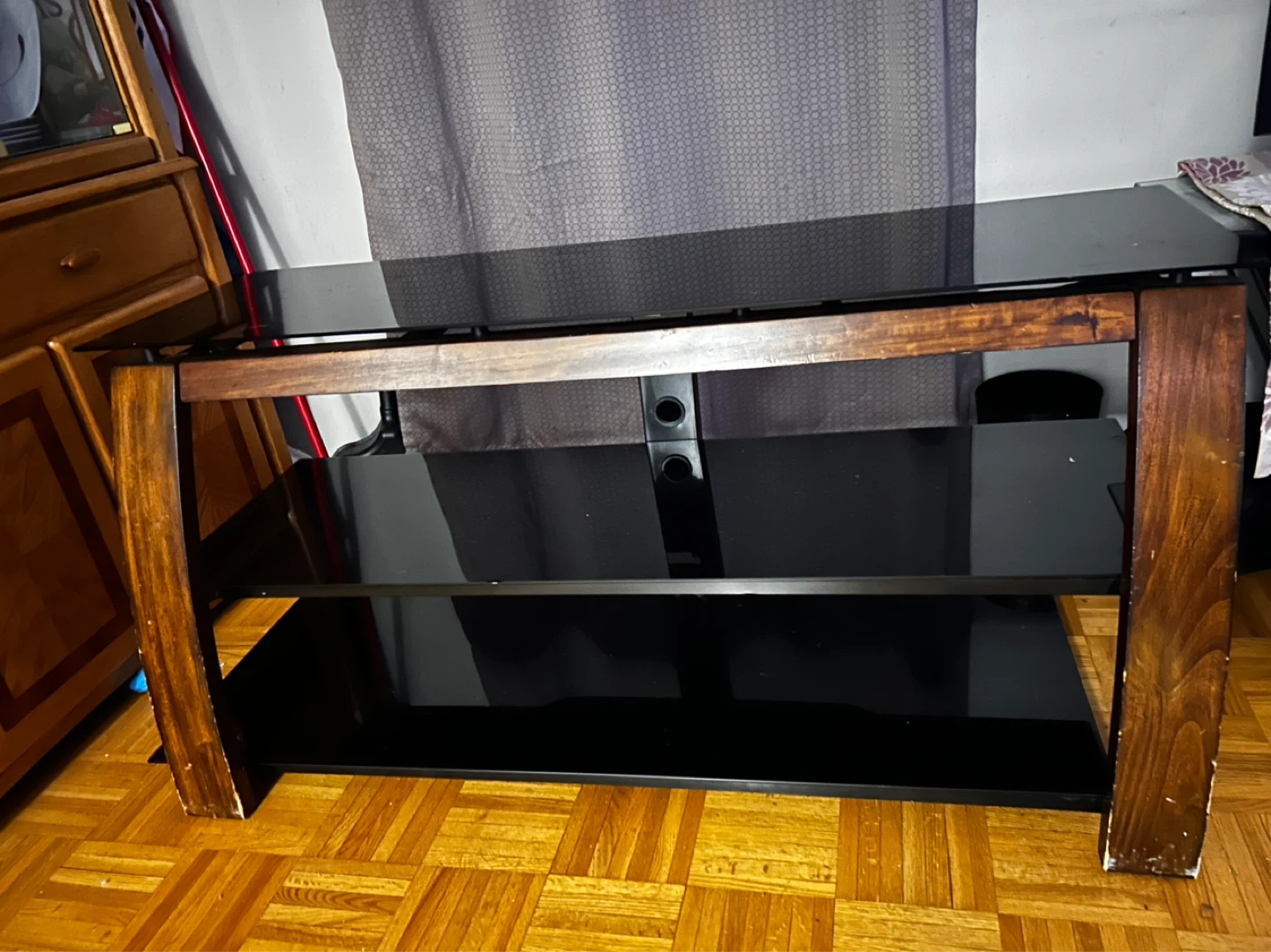 TV Stand with Wood and Glass Shelves - photo 2