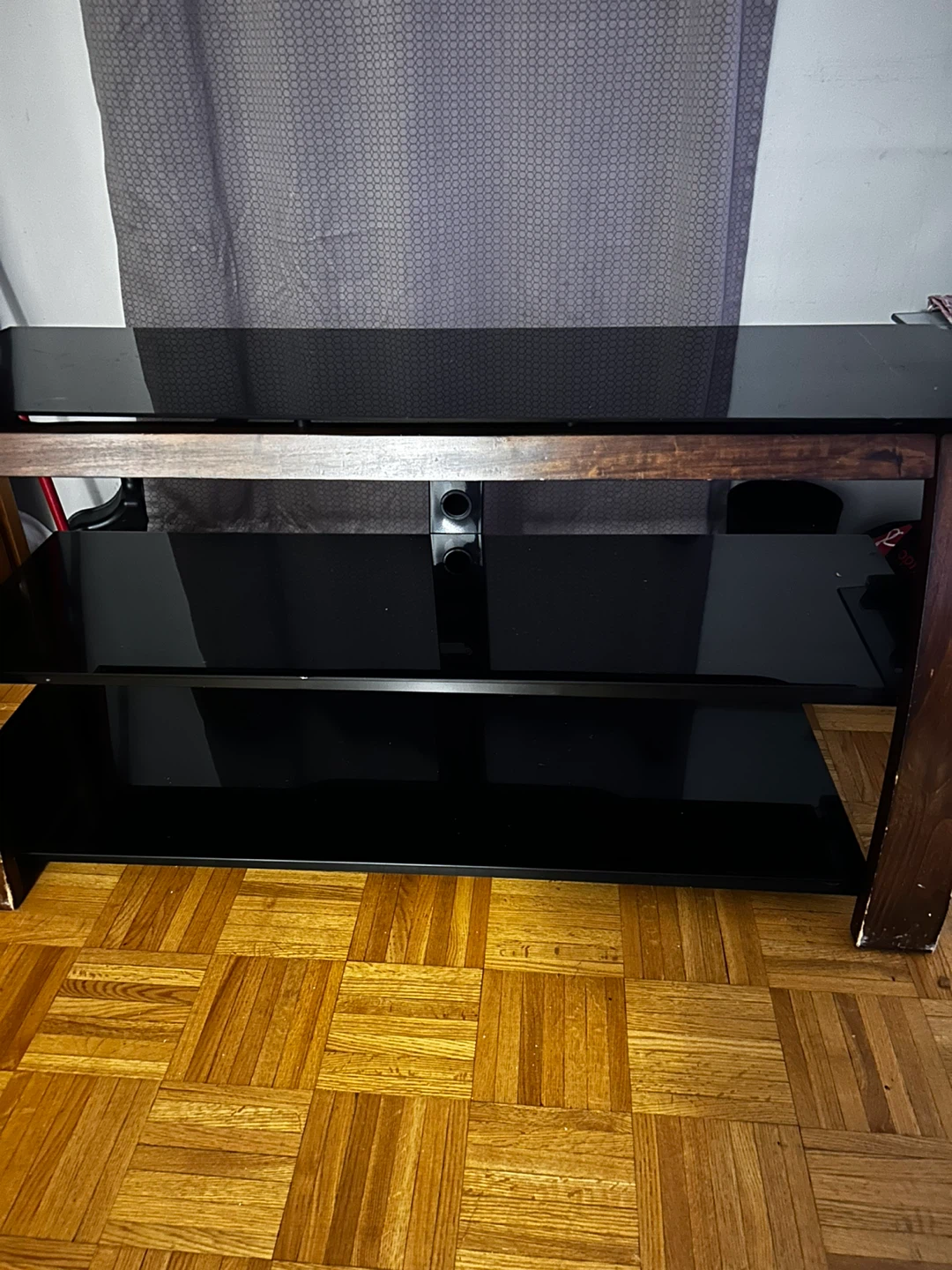 TV Stand with Wood and Glass Shelves