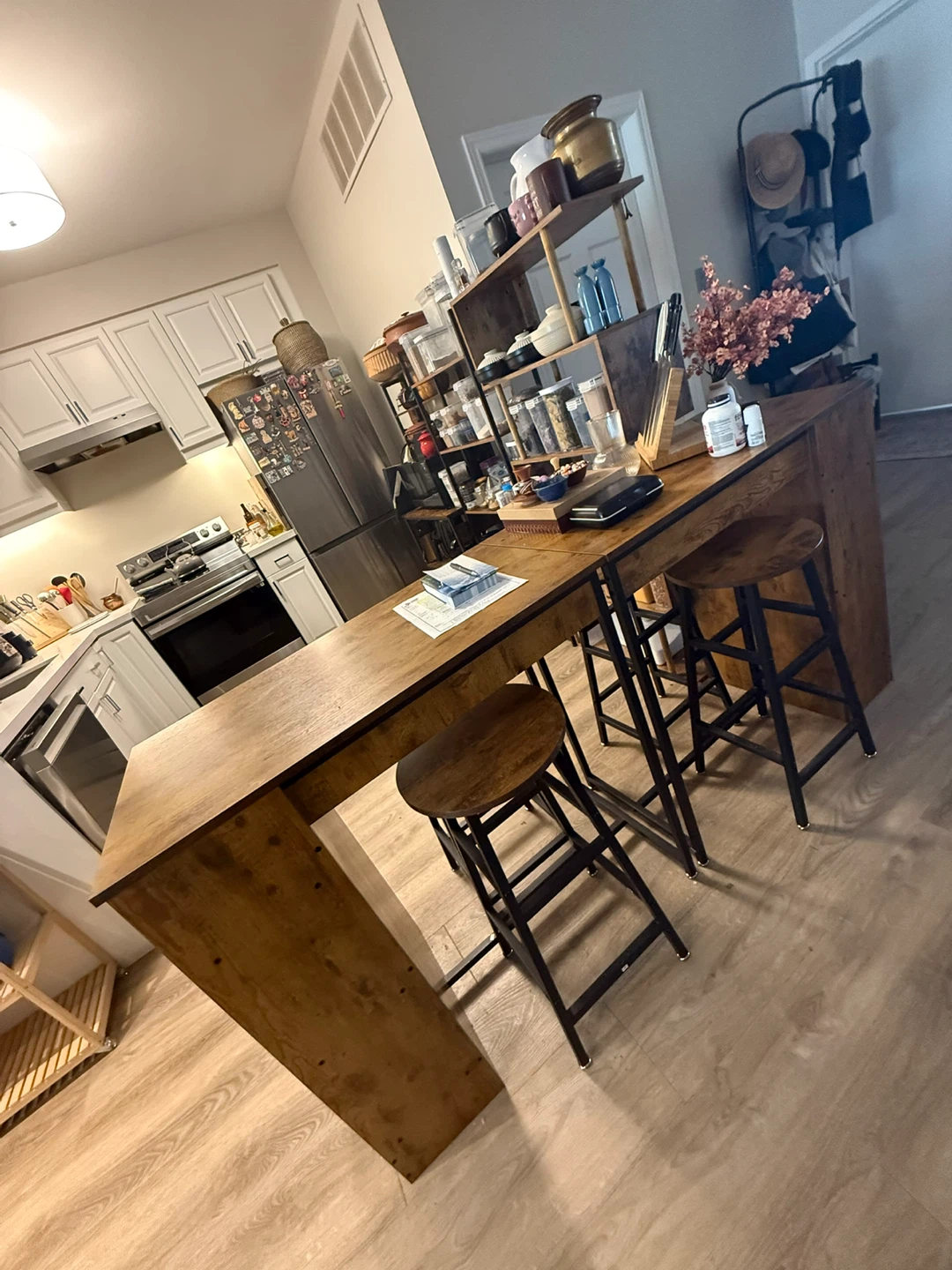 Rustic Wood kitchen Island/Bar Table with Stools