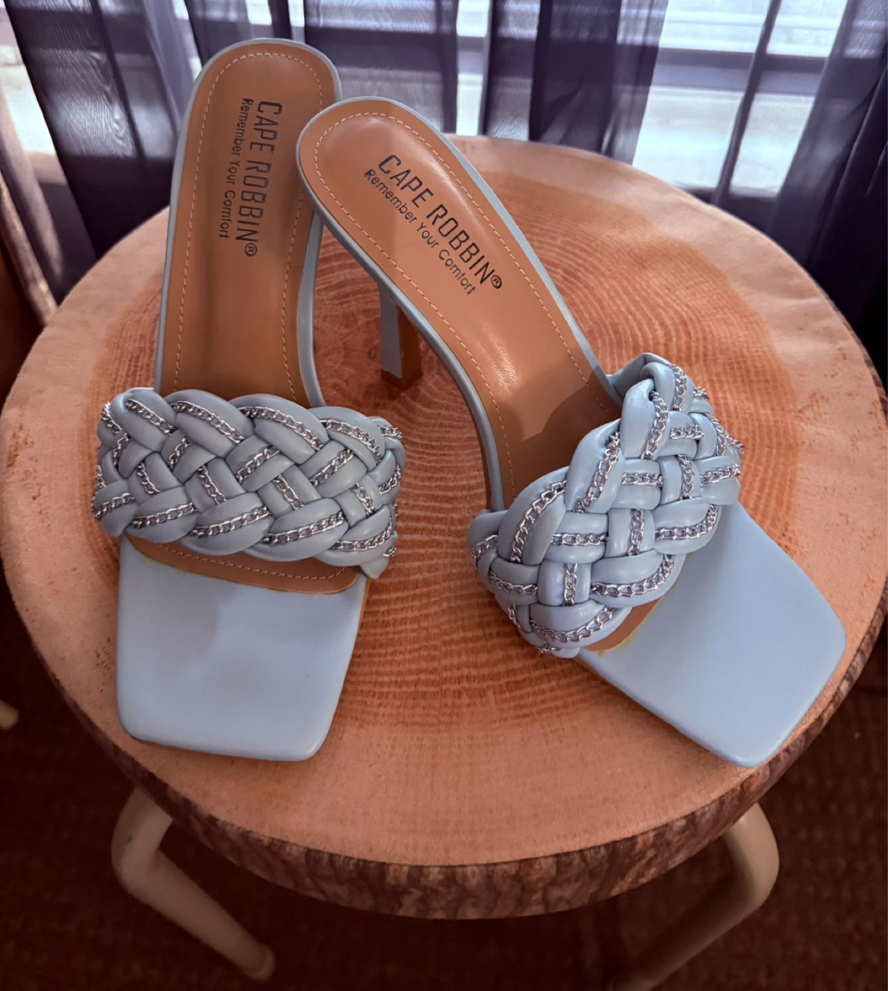 Light Blue Braided Chain Slide Heels