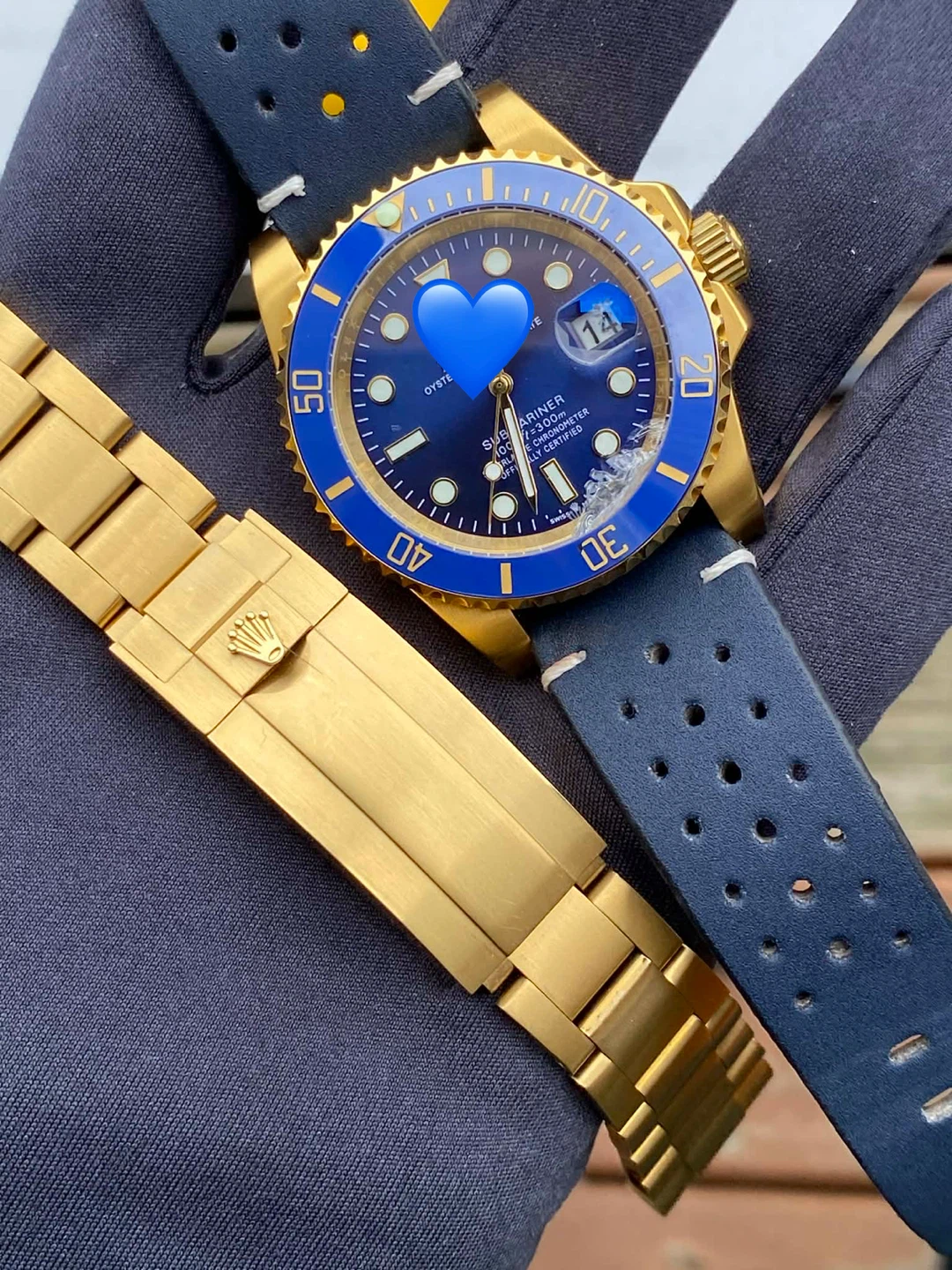 Gold Automatic Watch – Blue Dial/Bezel – $150