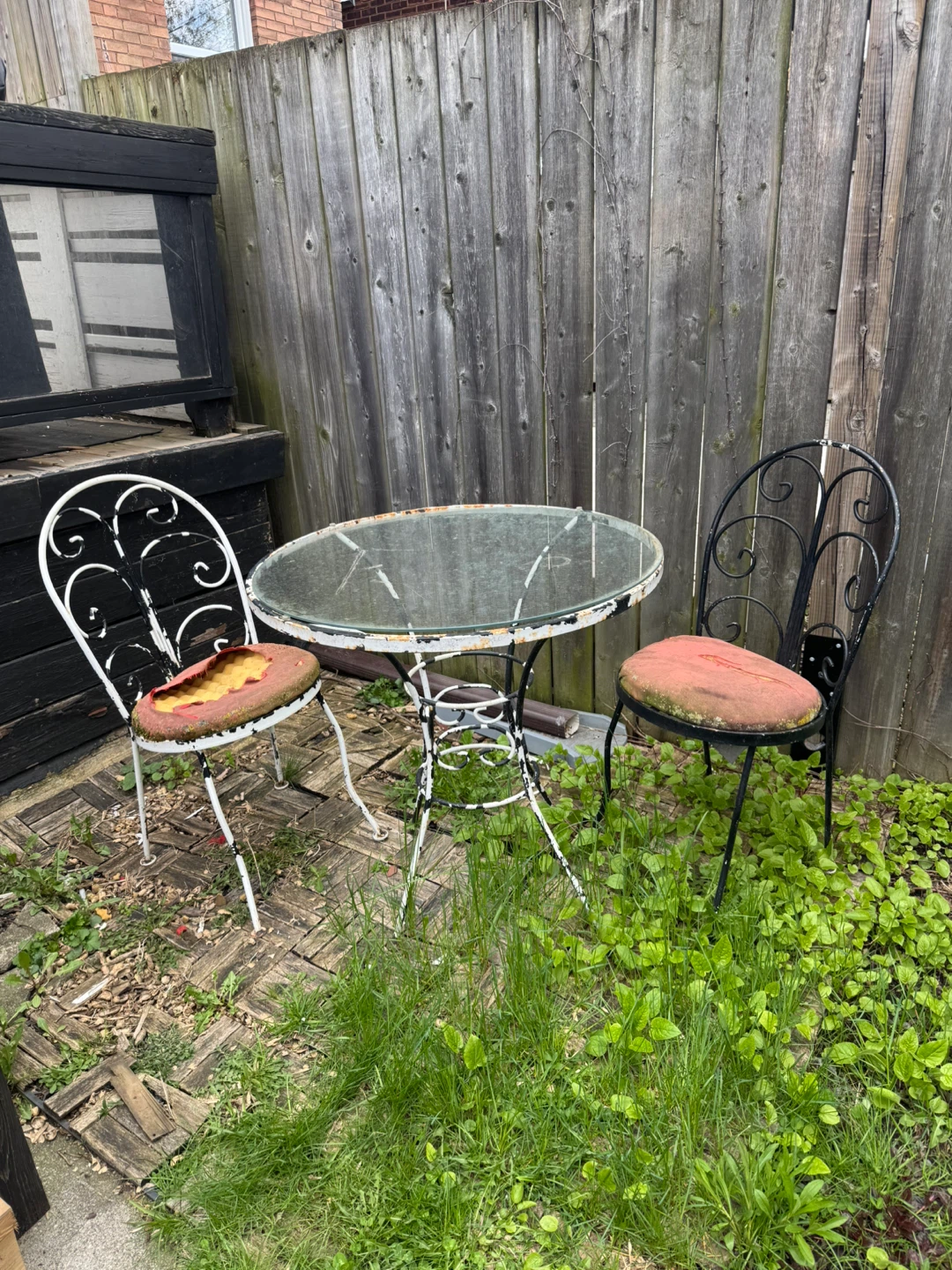 Wrought Iron Bistro Set with Glass Table