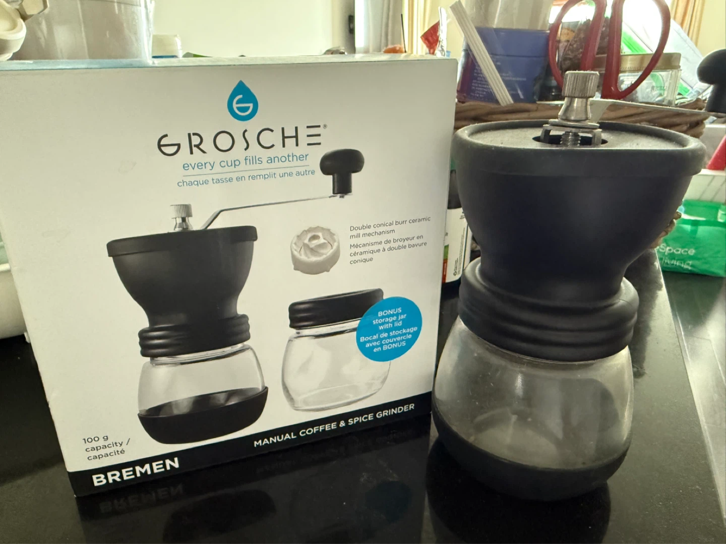 GROSCHE Bremen Manual Coffee & Spice Grinder with Bonus Jar