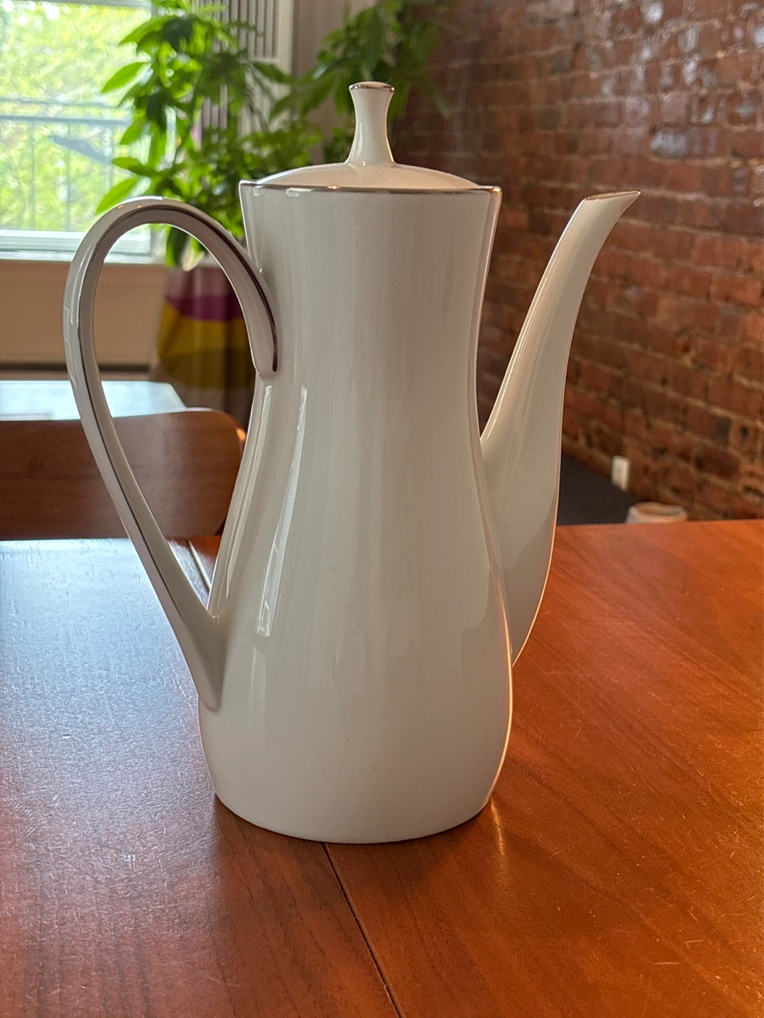 White Porcelain Coffee Pot with Silver Trim - photo 3