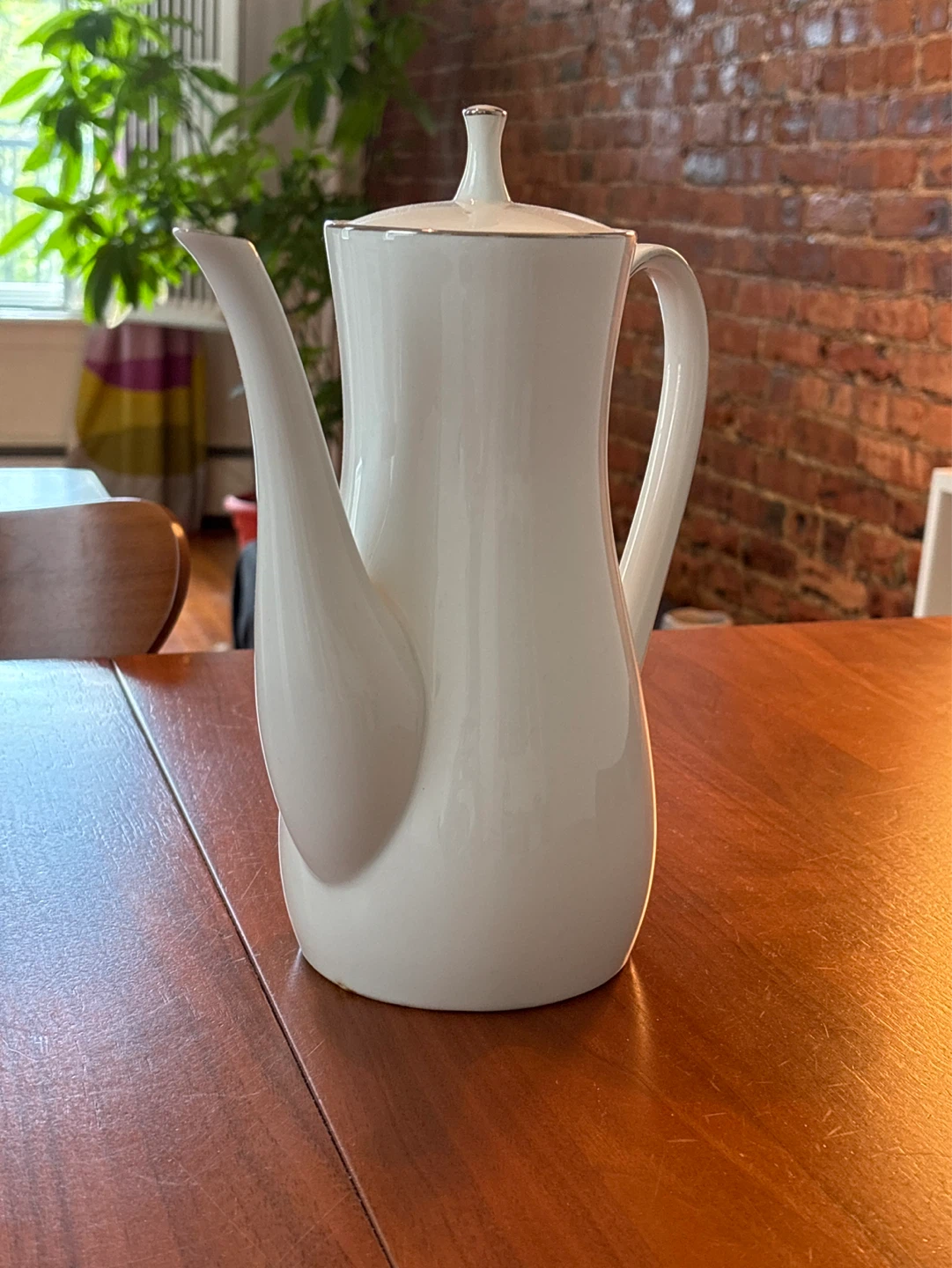 White Porcelain Coffee Pot with Silver Trim - photo 2