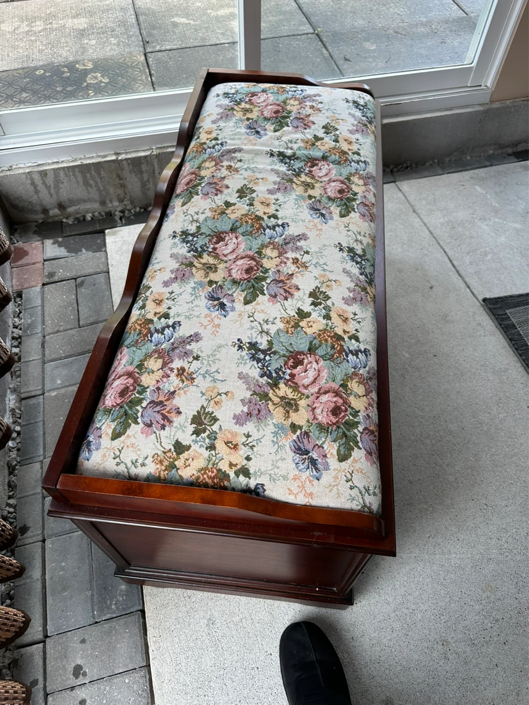 Wooden Storage Bench with Upholstered Floral Top