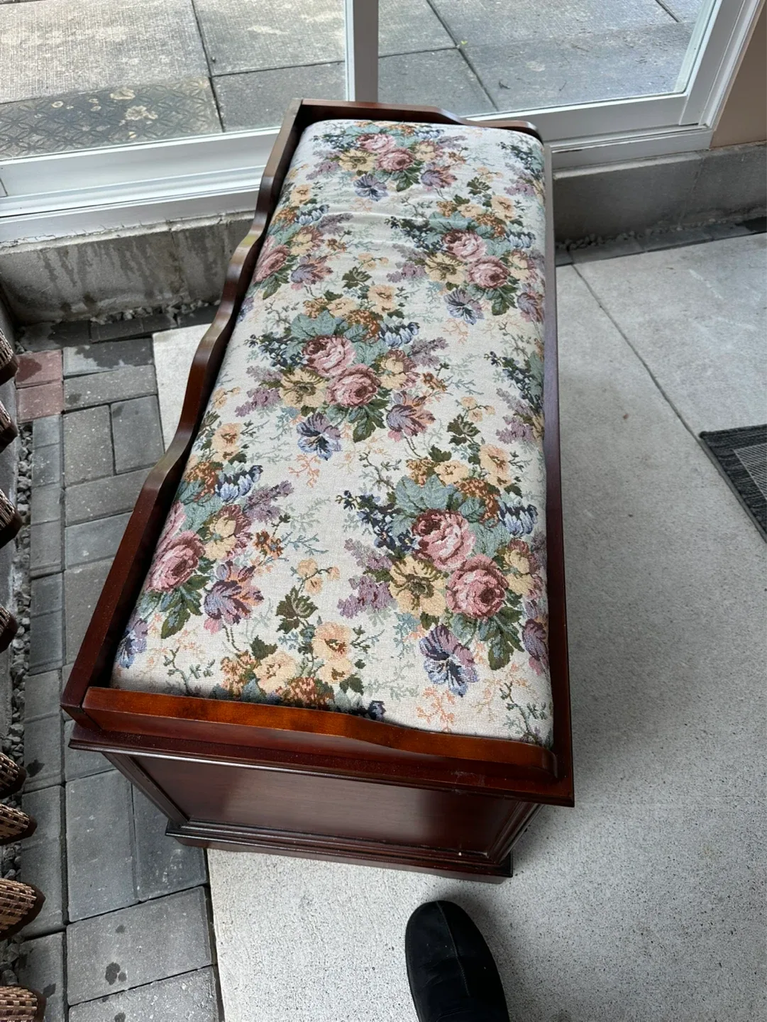 Wooden Storage Bench with Upholstered Floral Top