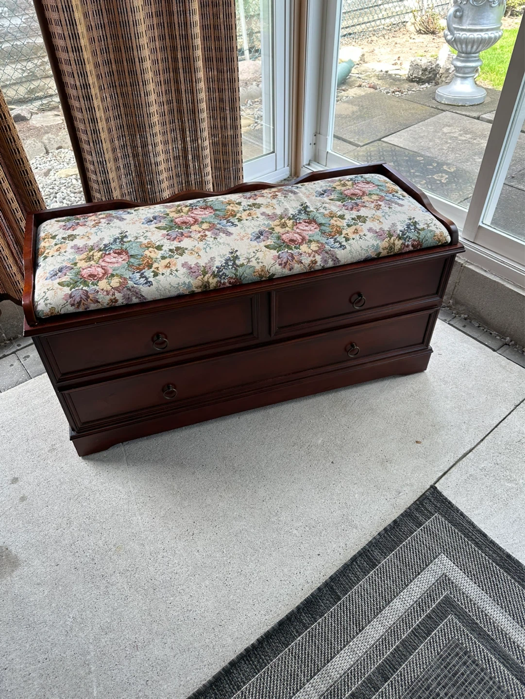 Wooden Storage Bench with Upholstered Floral Top - photo 3
