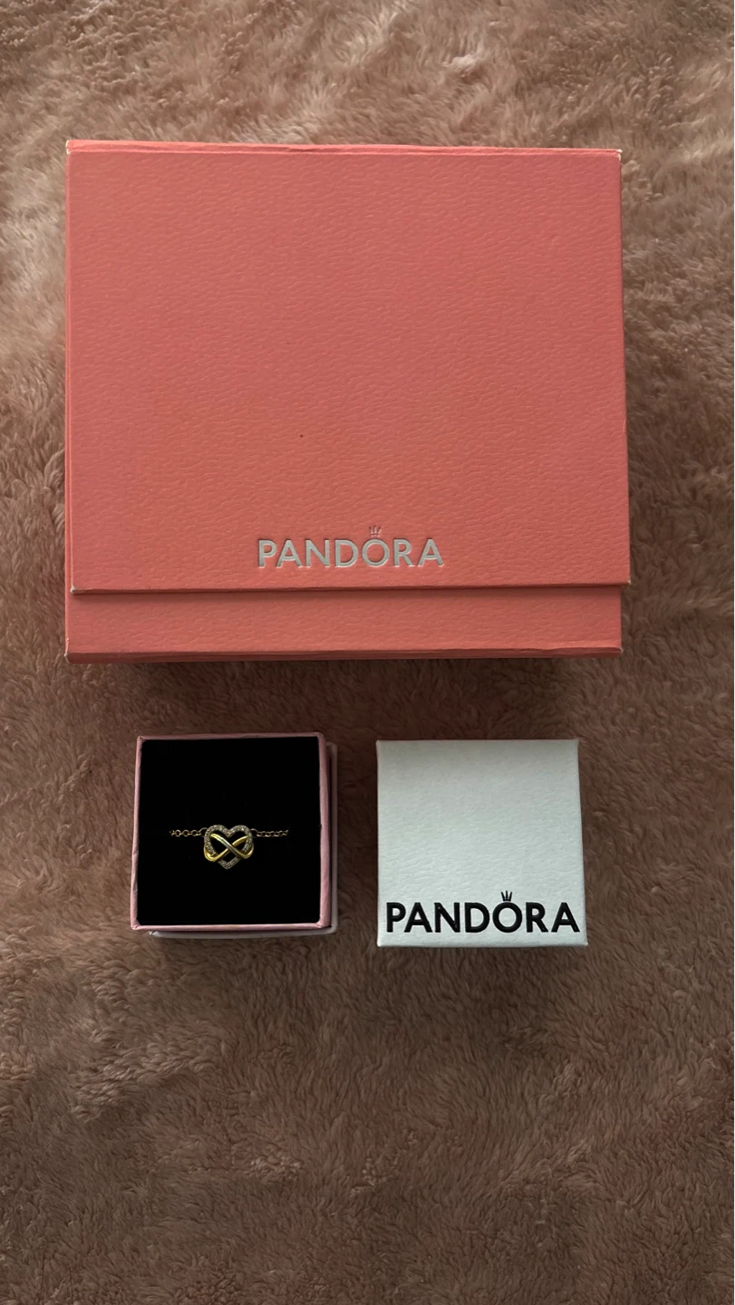 Pandora gold Infinity heart necklace with Box