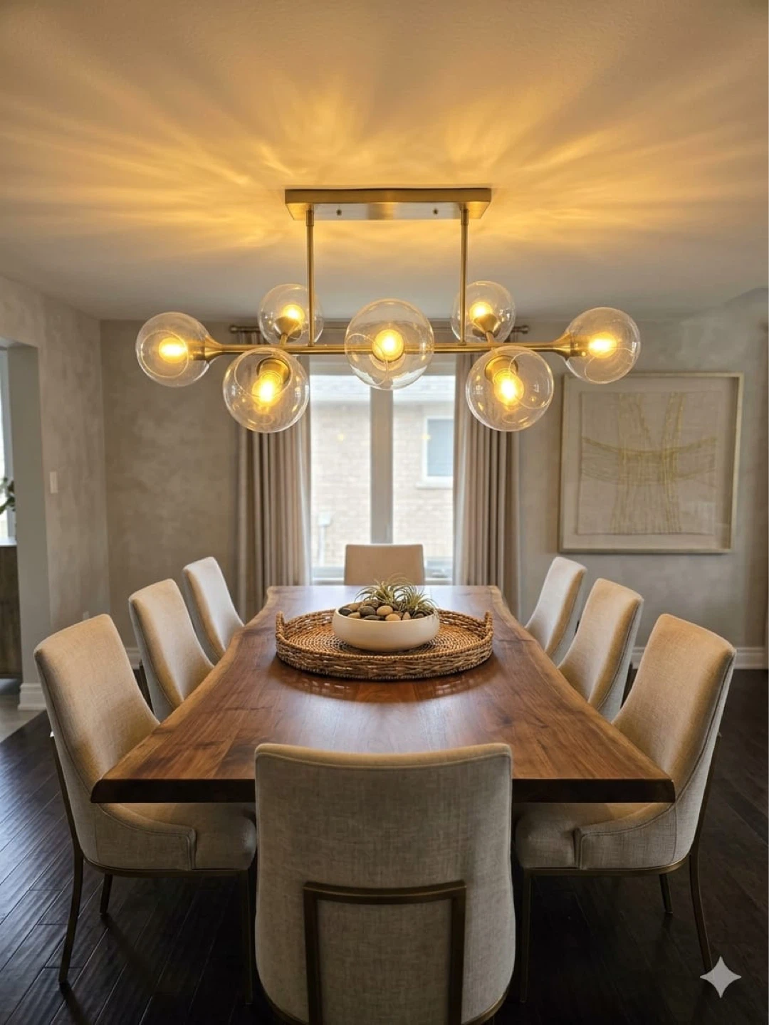 Modern Gold Chandelier with 8 Glass Globe Lights