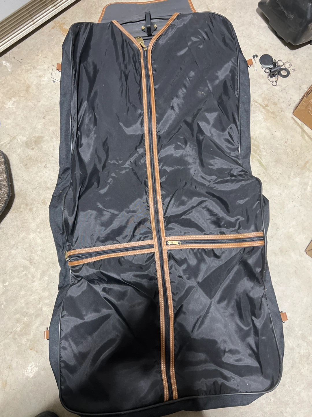 Black Garment Bag with Brown Leather Accents - photo 2