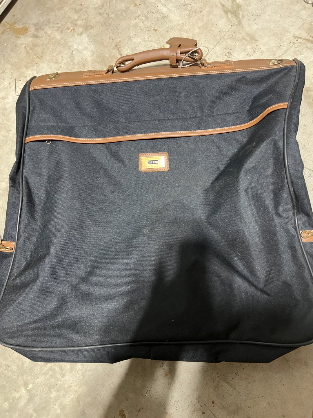 Black Garment Bag with Brown Leather Accents