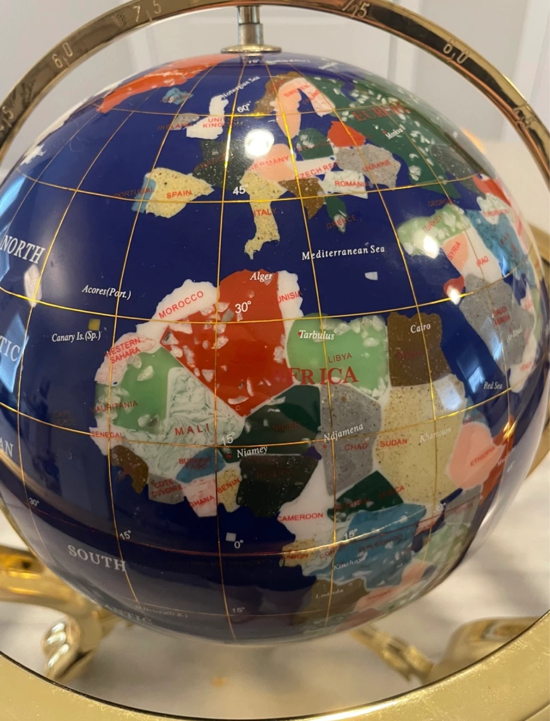 Decorative Gemstone Globe on Brass Stand - photo 3
