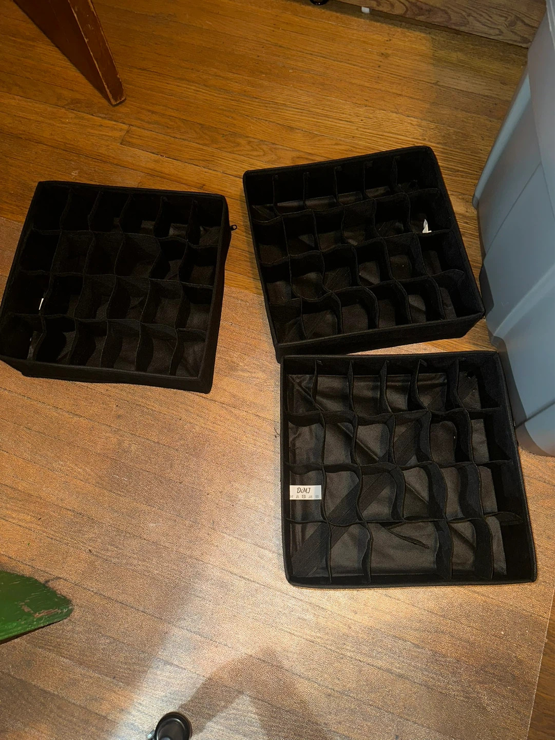 3x Black Fabric Drawer Organizers with Compartments