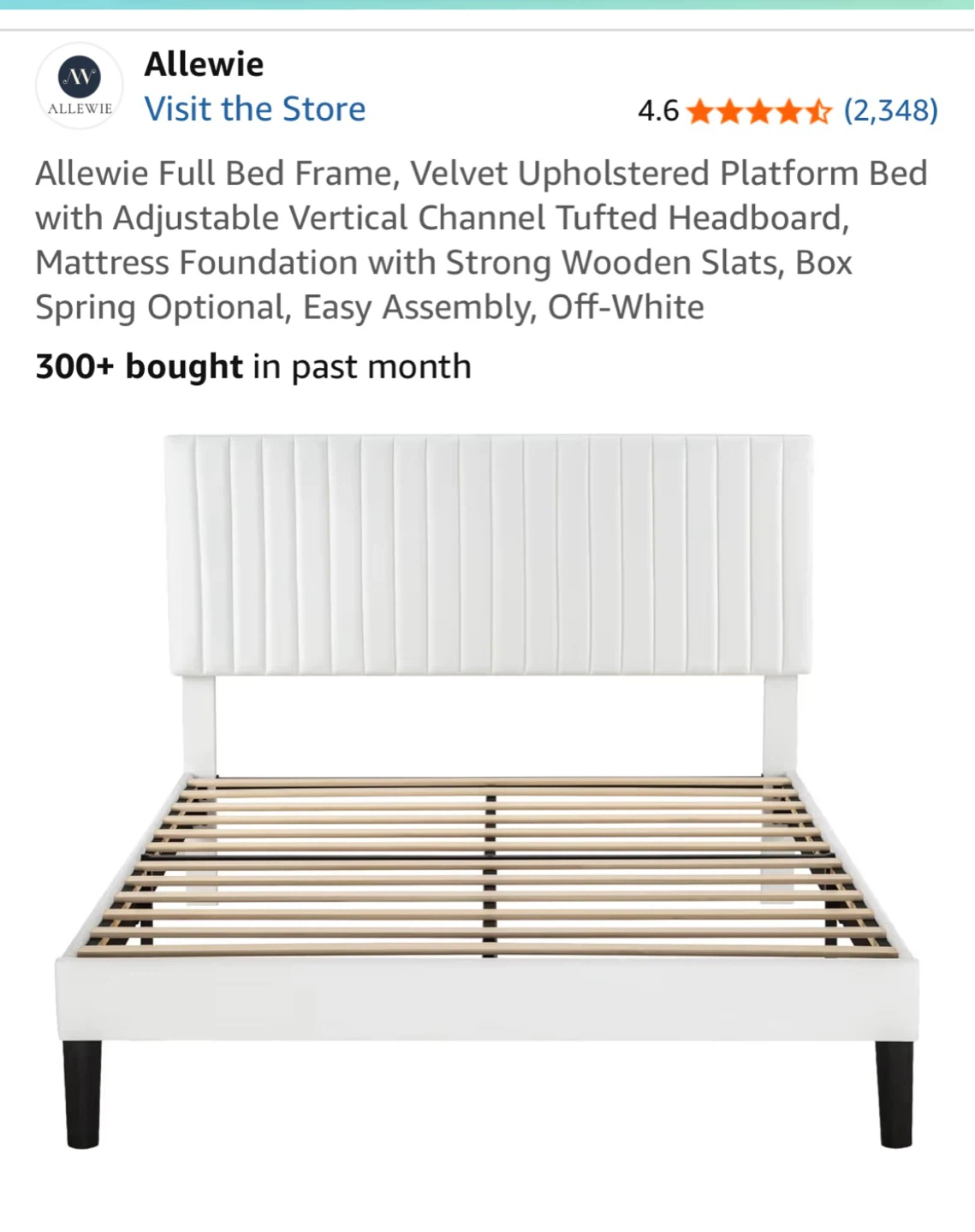Allewie Full Bed Frame - Velvet Upholstered, Off-White