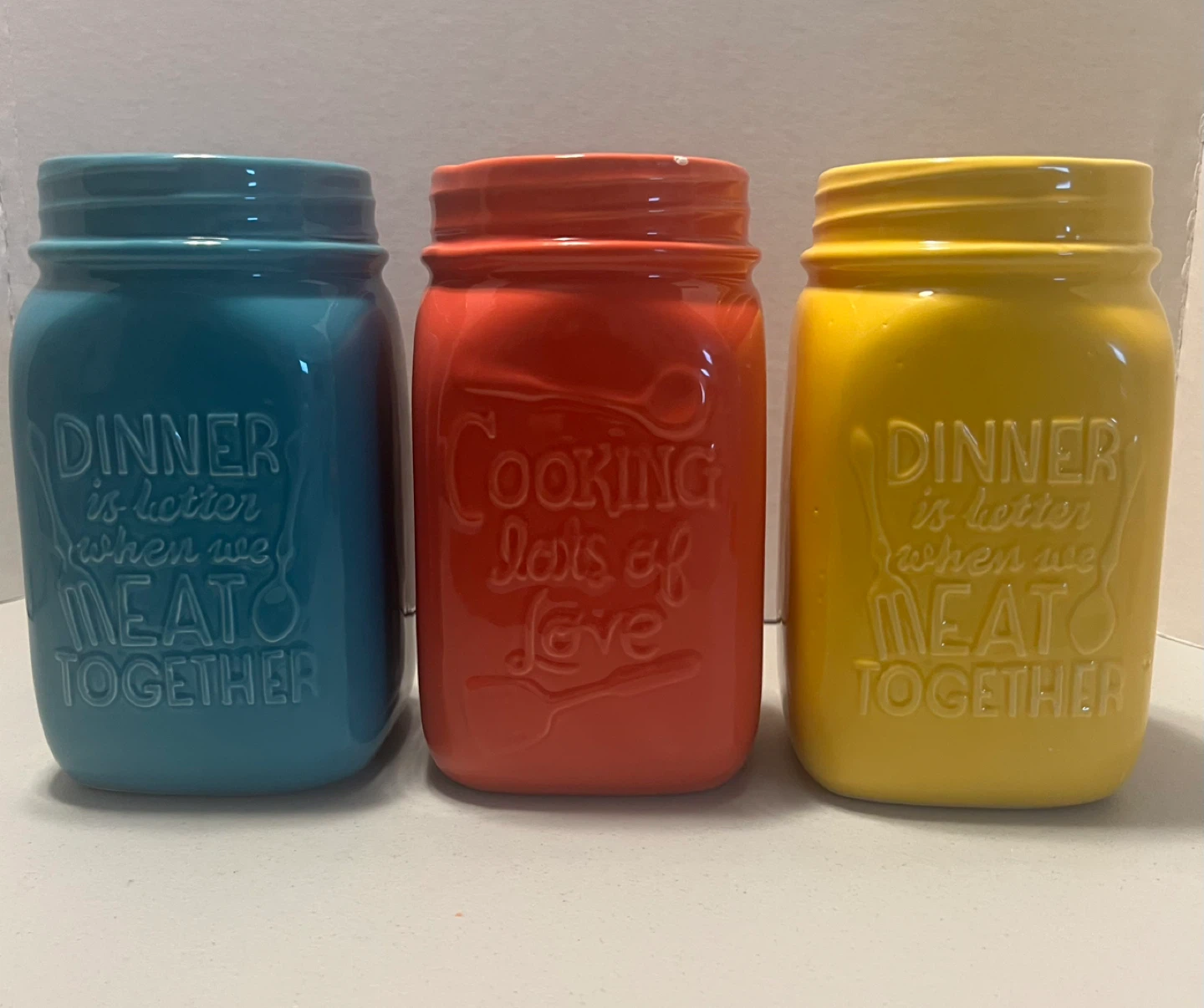 Set of 3 Ceramic Mason Jar Kitchen Decor Storage Containers
