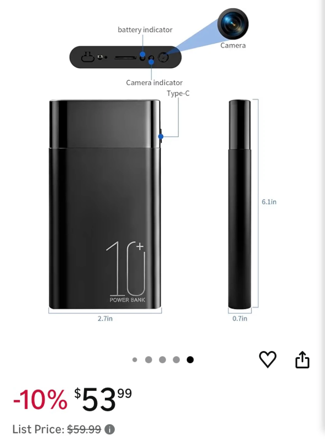 10000mAh Power Bank Hidden Nanny Camera - photo 4