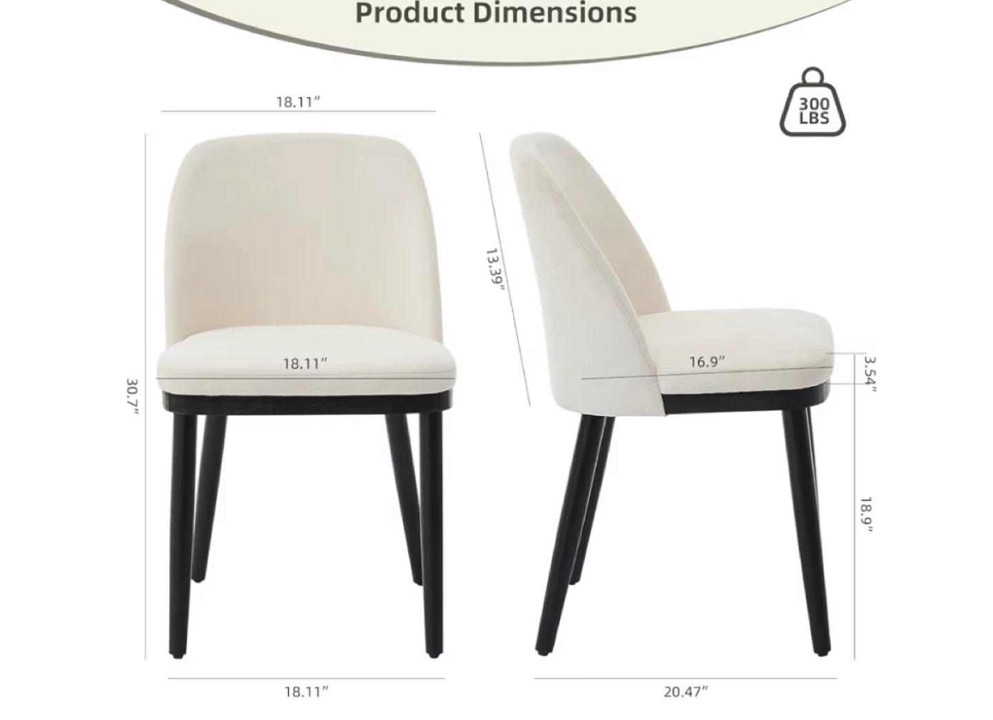 Cream Upholstered Dining Chair with Wooden Legs
