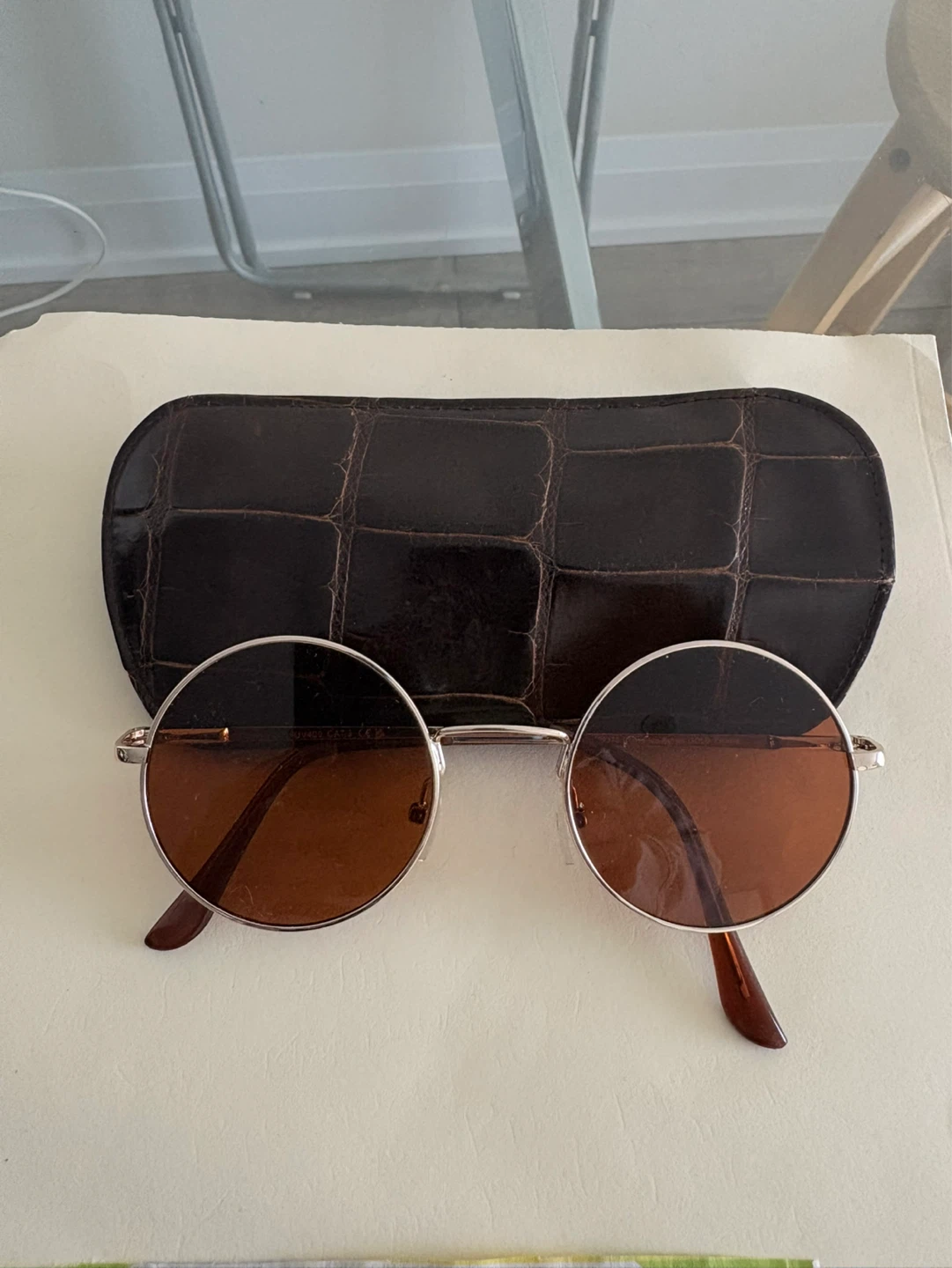 Round Sunglasses with Brown Lenses and Gold Frame
