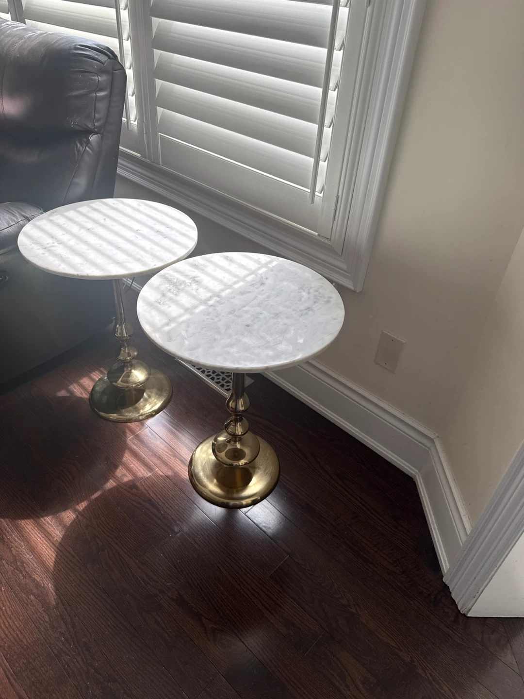 Set of 2 Marble Top Accent Tables with Gold Base