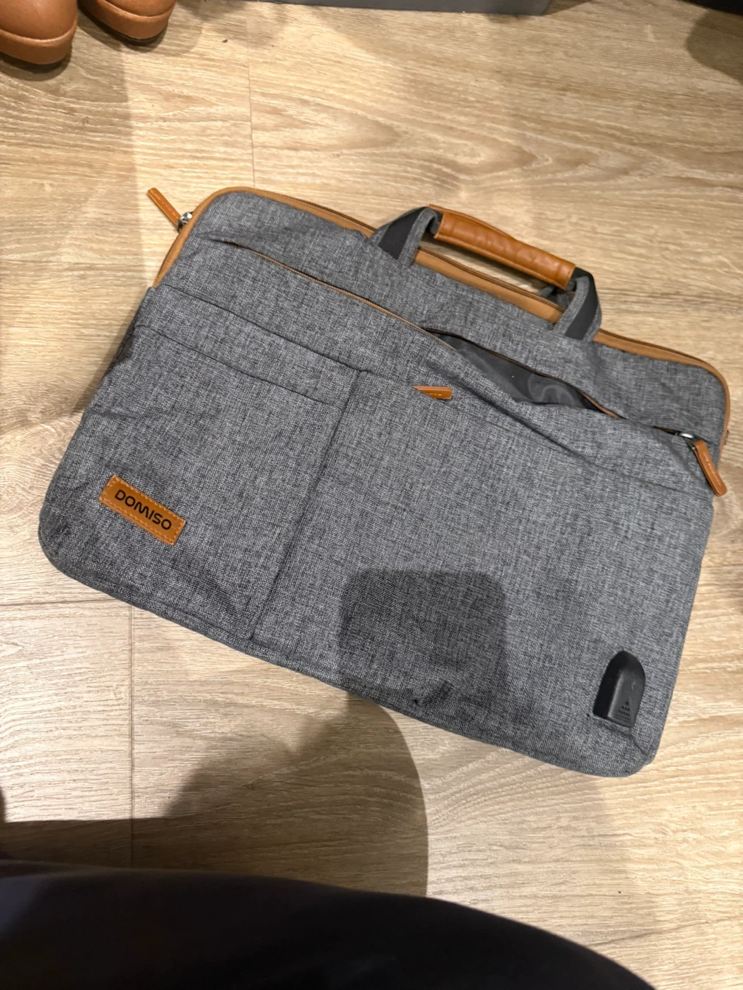 DOMISO Grey Laptop Bag with Brown Leather Handles