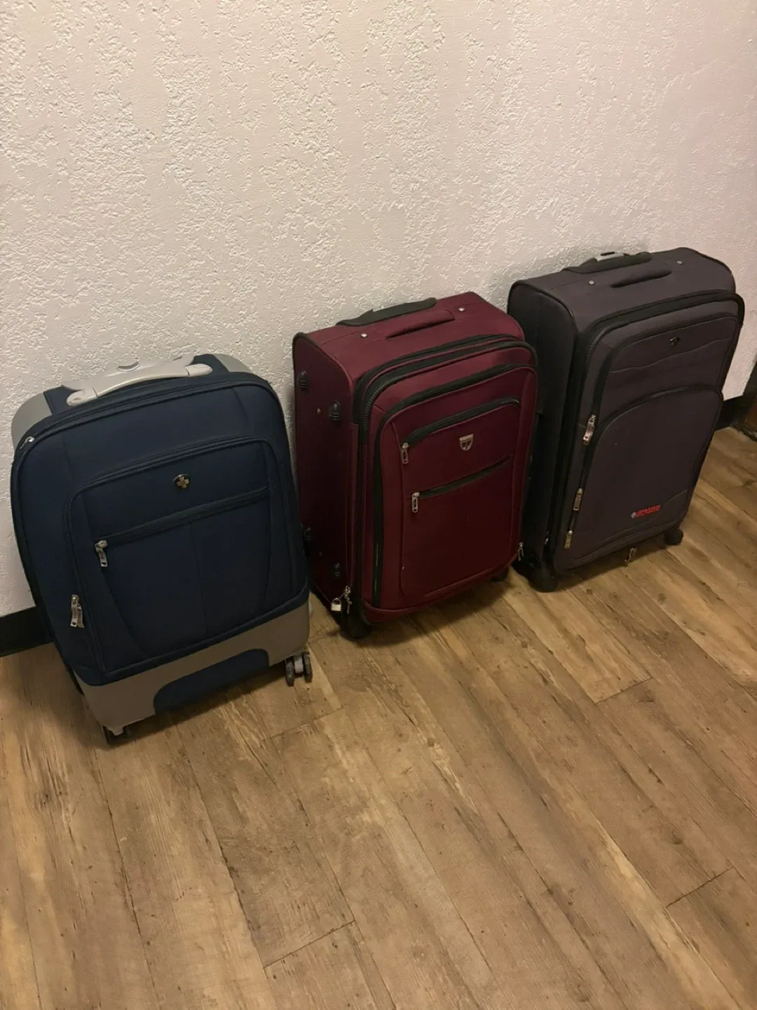 3 Piece Luggage Set - Blue, Burgundy, and Grey