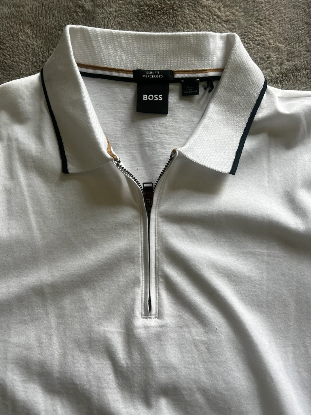 BOSS White Slim Fit Zip Polo Shirt - photo 2