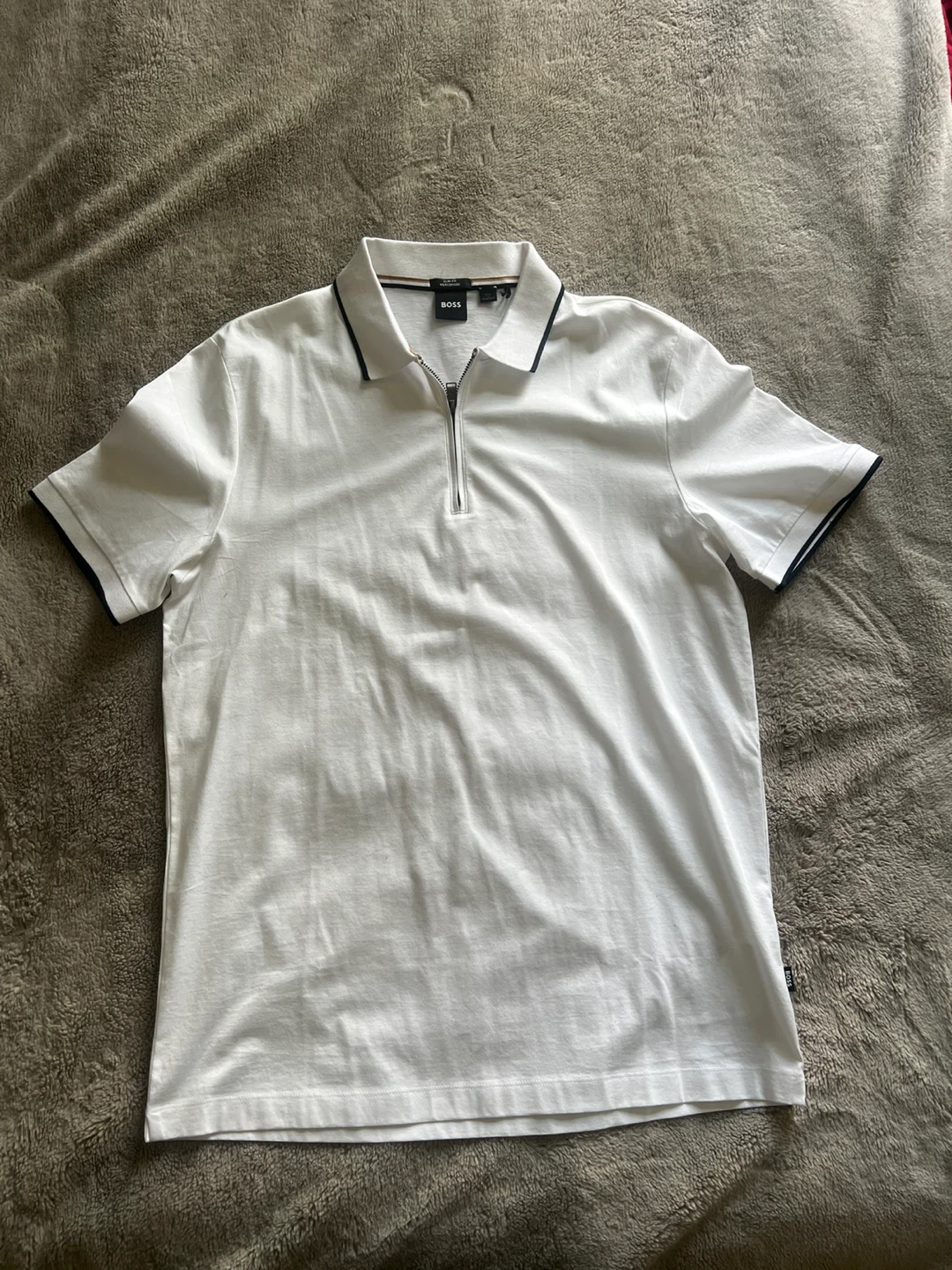 BOSS White Slim Fit Zip Polo Shirt - photo 3