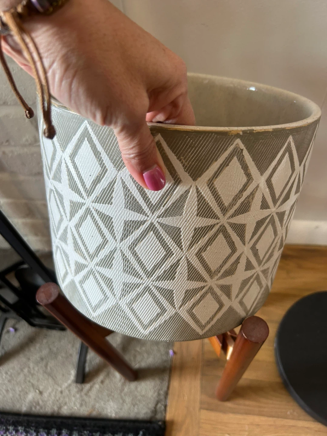 Ceramic Planter Pot with Wooden Stand