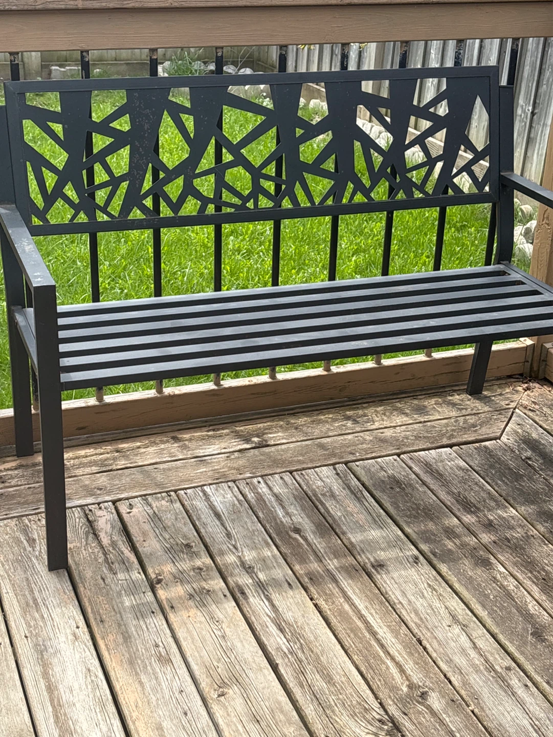 Black Metal Outdoor Bench with Tree Design - photo 2