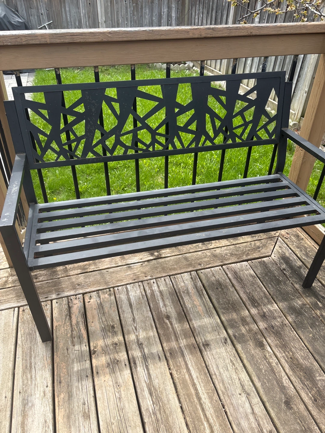 Black Metal Outdoor Bench with Tree Design