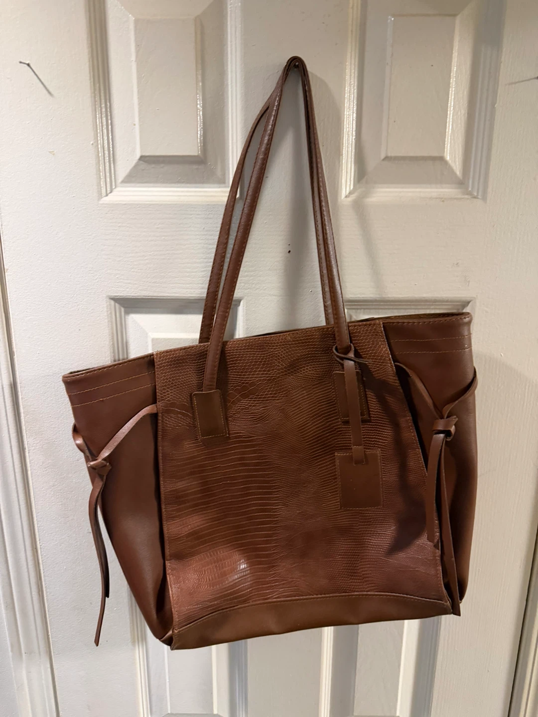 Brown Faux Leather Tote Bag