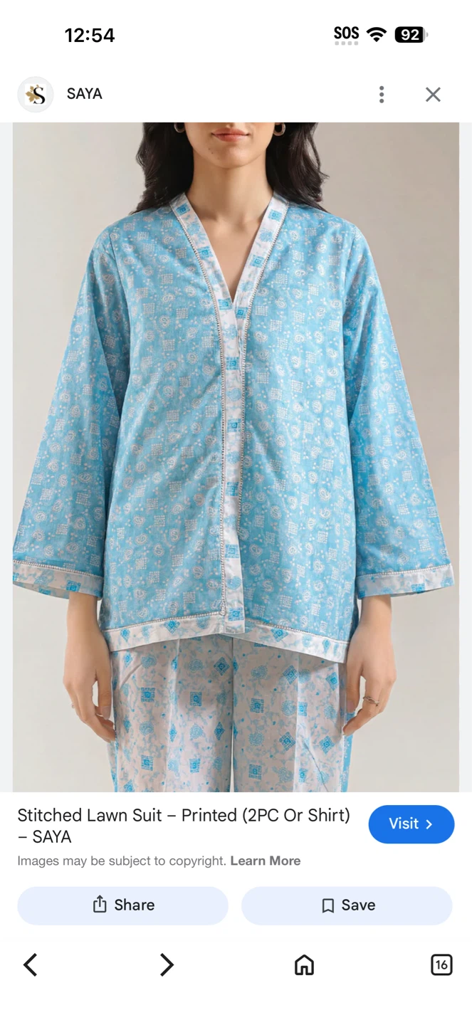 SAYA Stitched Lawn Suit - Printed 2PC Shirt