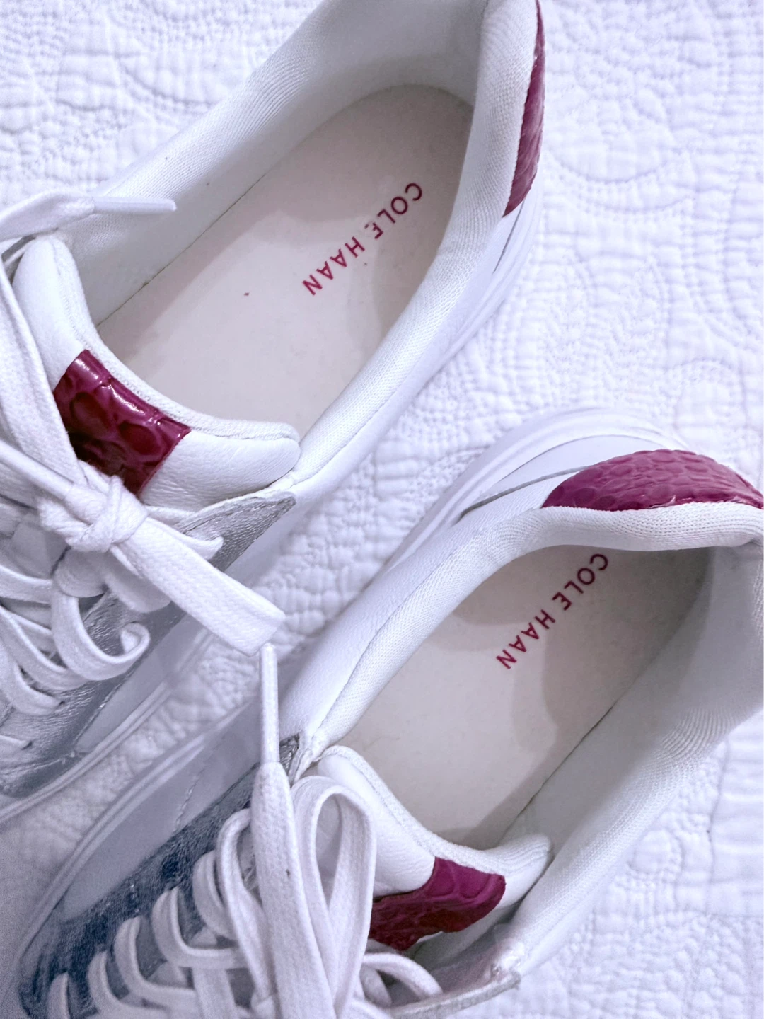 Cole Haan White Leather Sneakers with Silver and Red Accents - photo 3