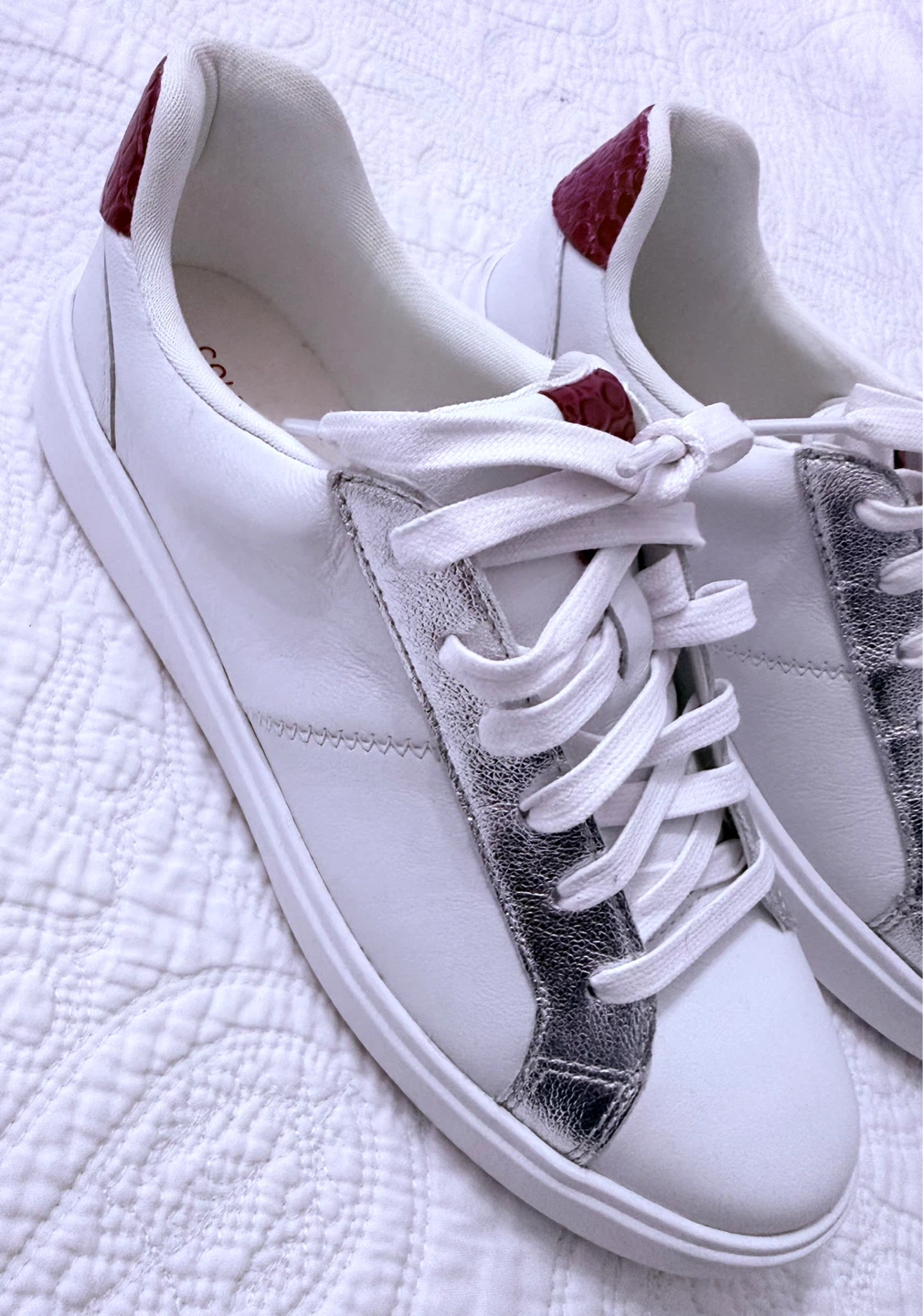Cole Haan White Leather Sneakers with Silver and Red Accents - photo 2