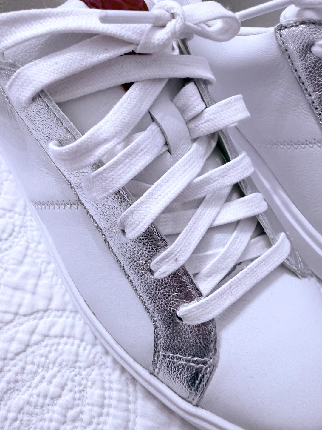 Cole Haan White Leather Sneakers with Silver and Red Accents - photo 4