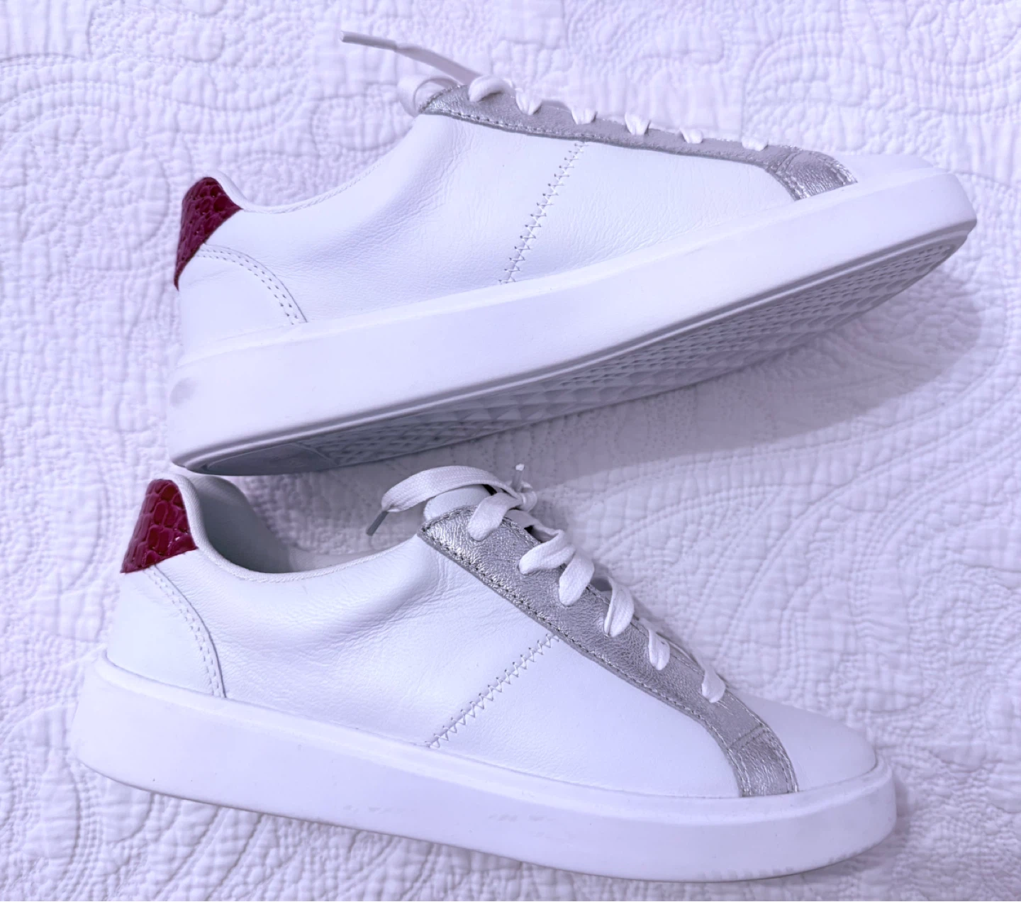 Cole Haan White Leather Sneakers with Silver and Red Accents - photo 5