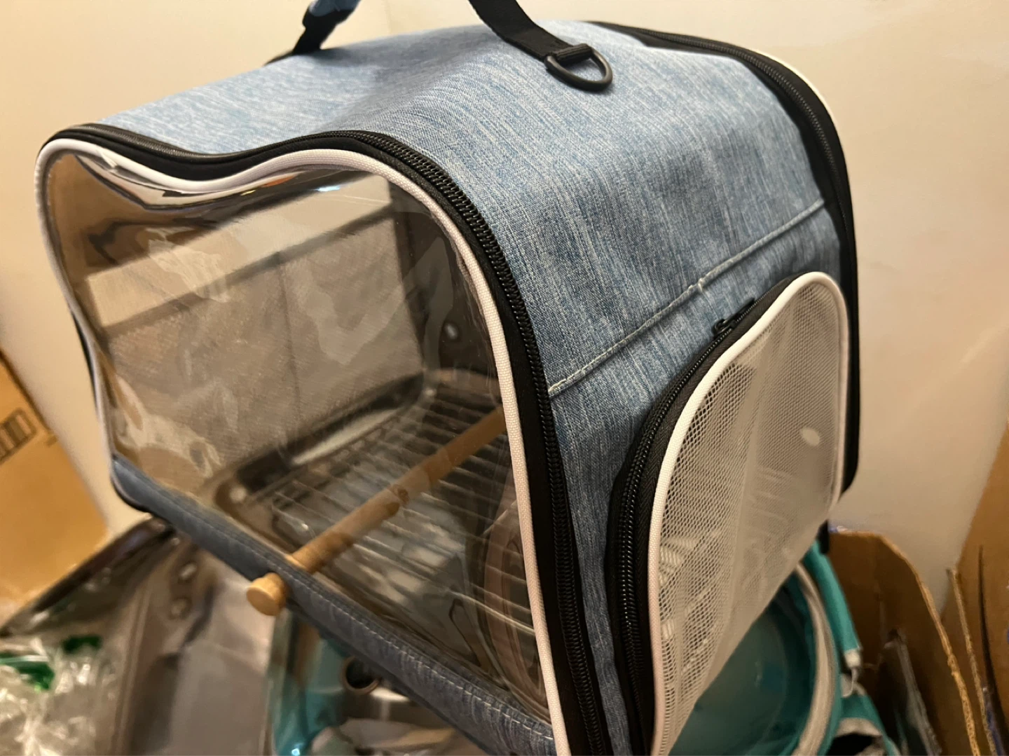 Blue Denim Pet Carrier with Clear Window - photo 3