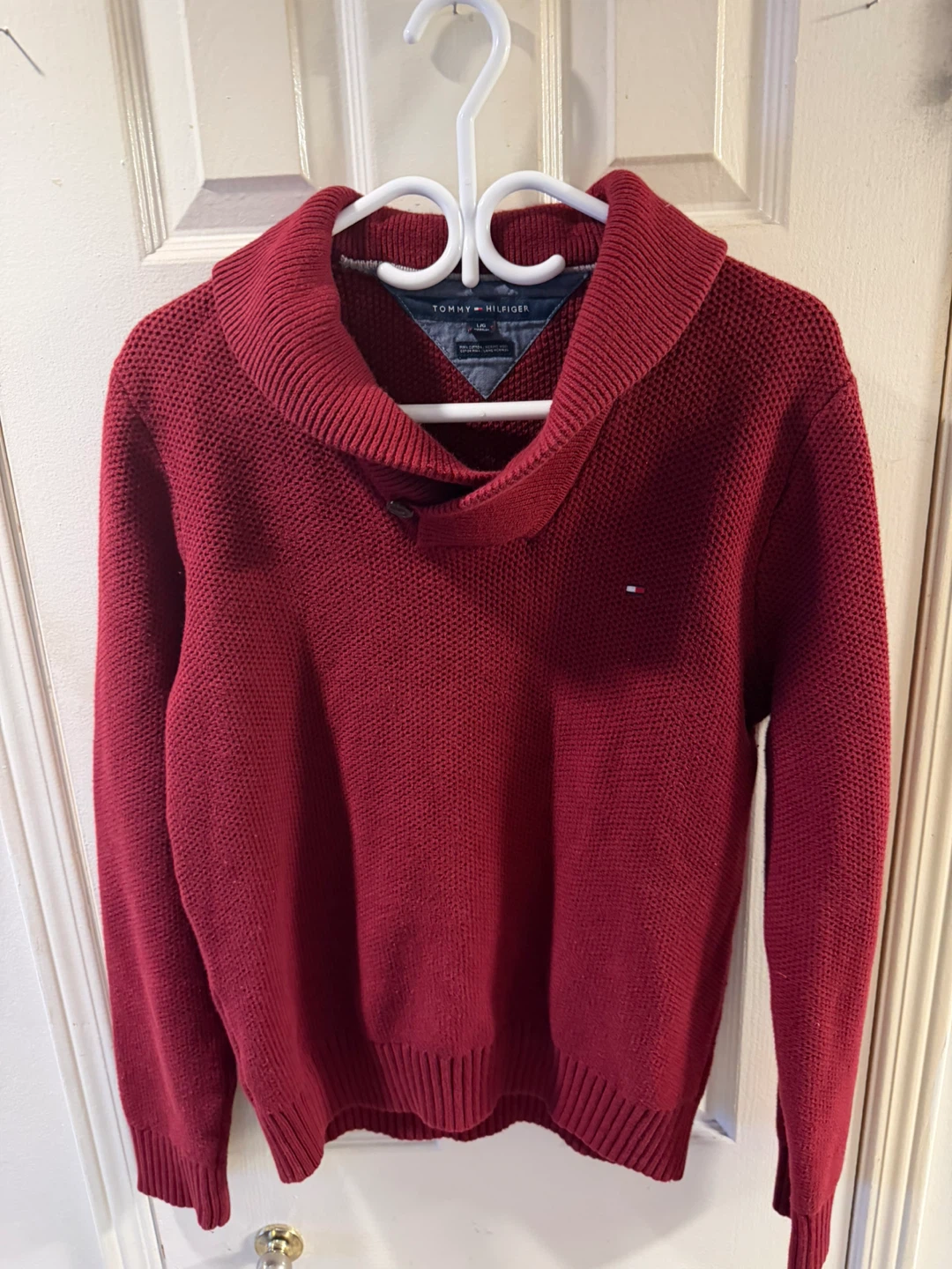 Tommy Hilfiger Men's Shawl Collar Sweater - Red - Size L
