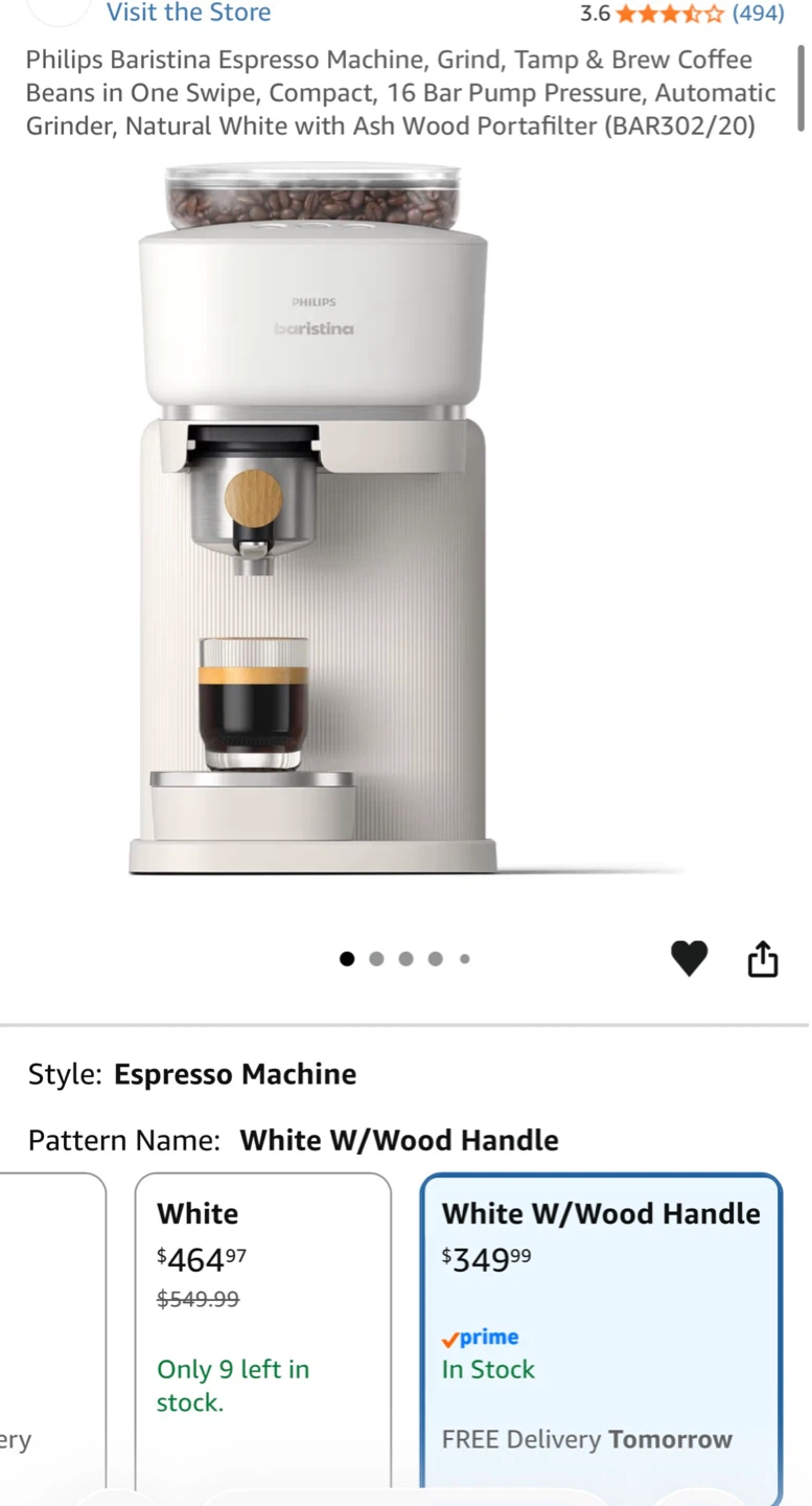 Philips Baristina Espresso Machine White with Wood Handle - photo 2