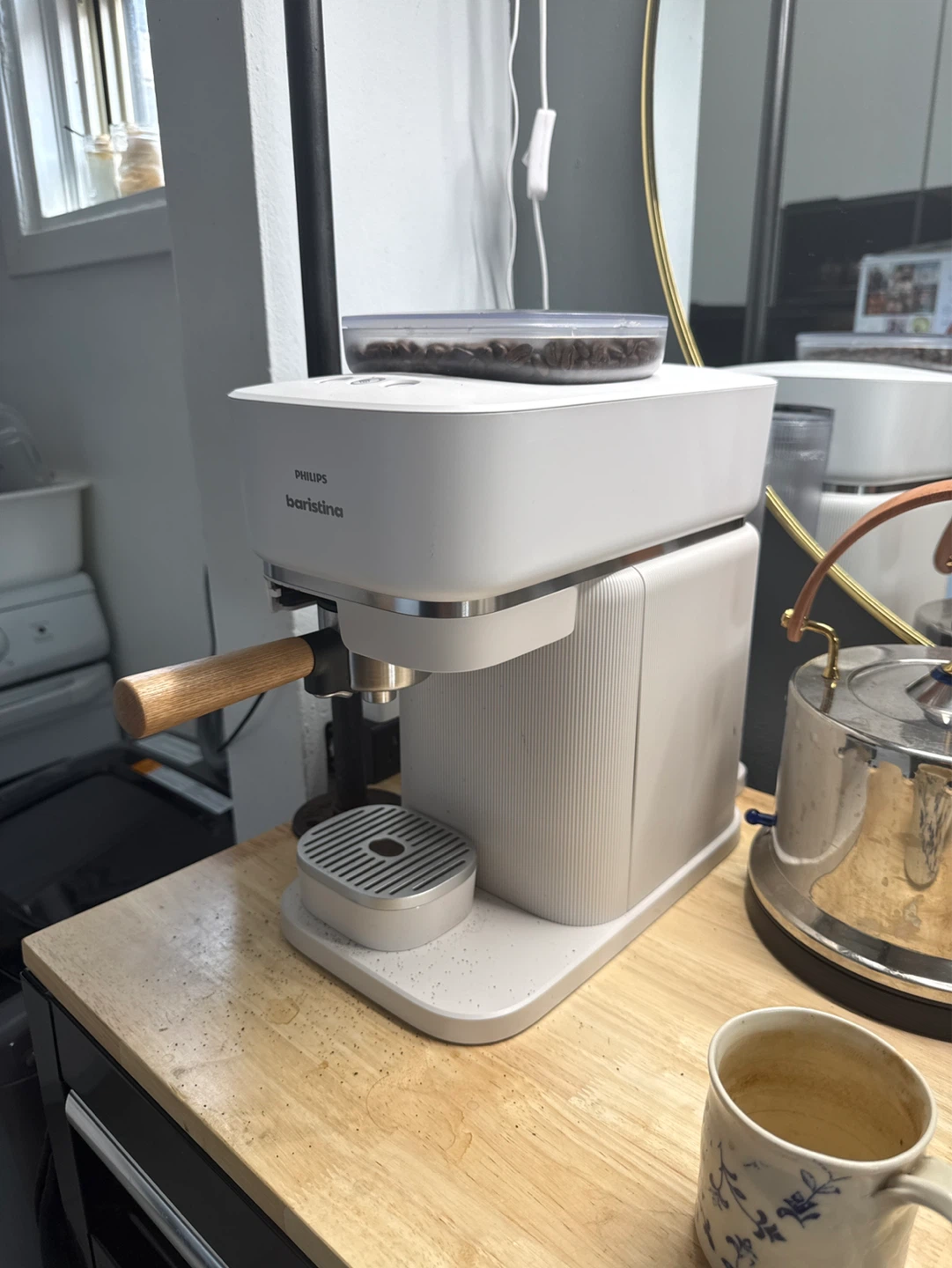 Philips Baristina Espresso Machine White with Wood Handle