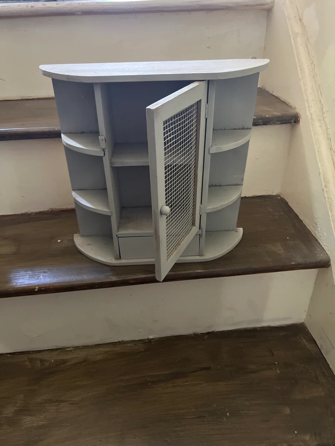 Gray Wooden Wall Cabinet with Shelves and Drawer - photo 2