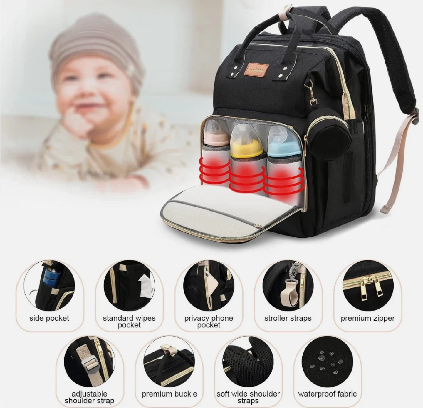 Diaper Bag Backpack, Large Baby Bag for Boys and Girls - photo 2