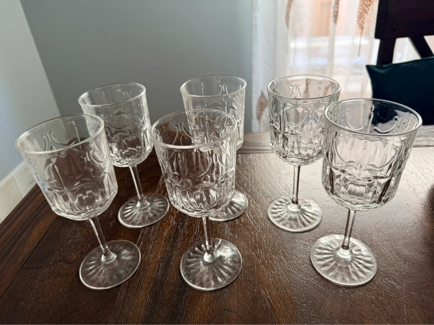 Set of 6 Vintage Cut Glass Wine Glasses