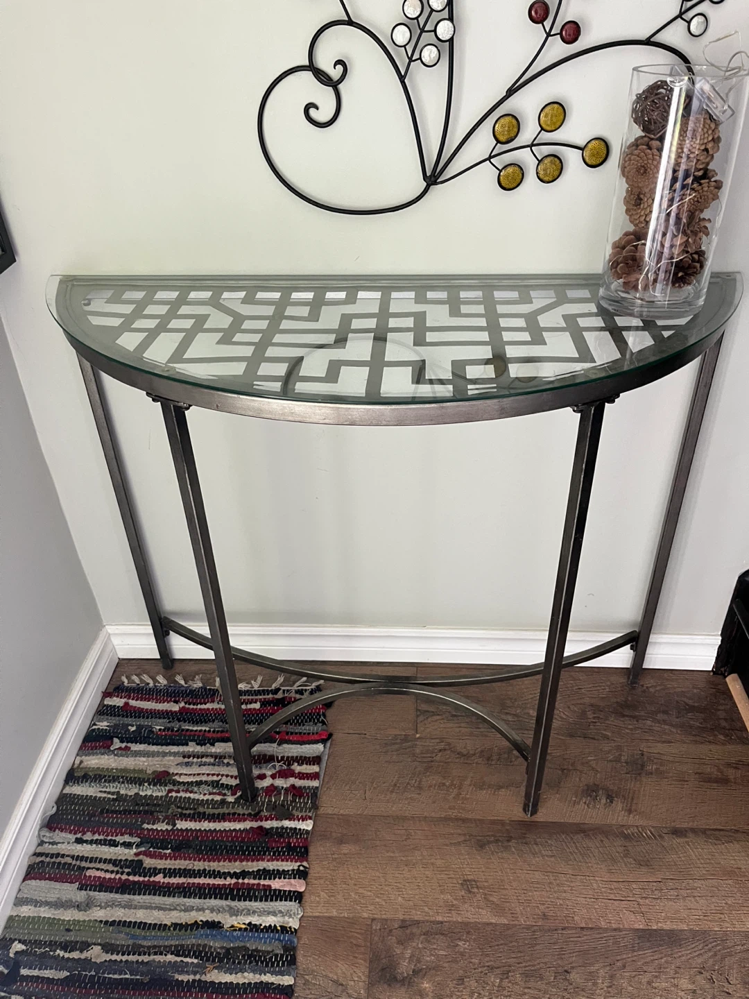 Glass Top Console Table with Metal Frame